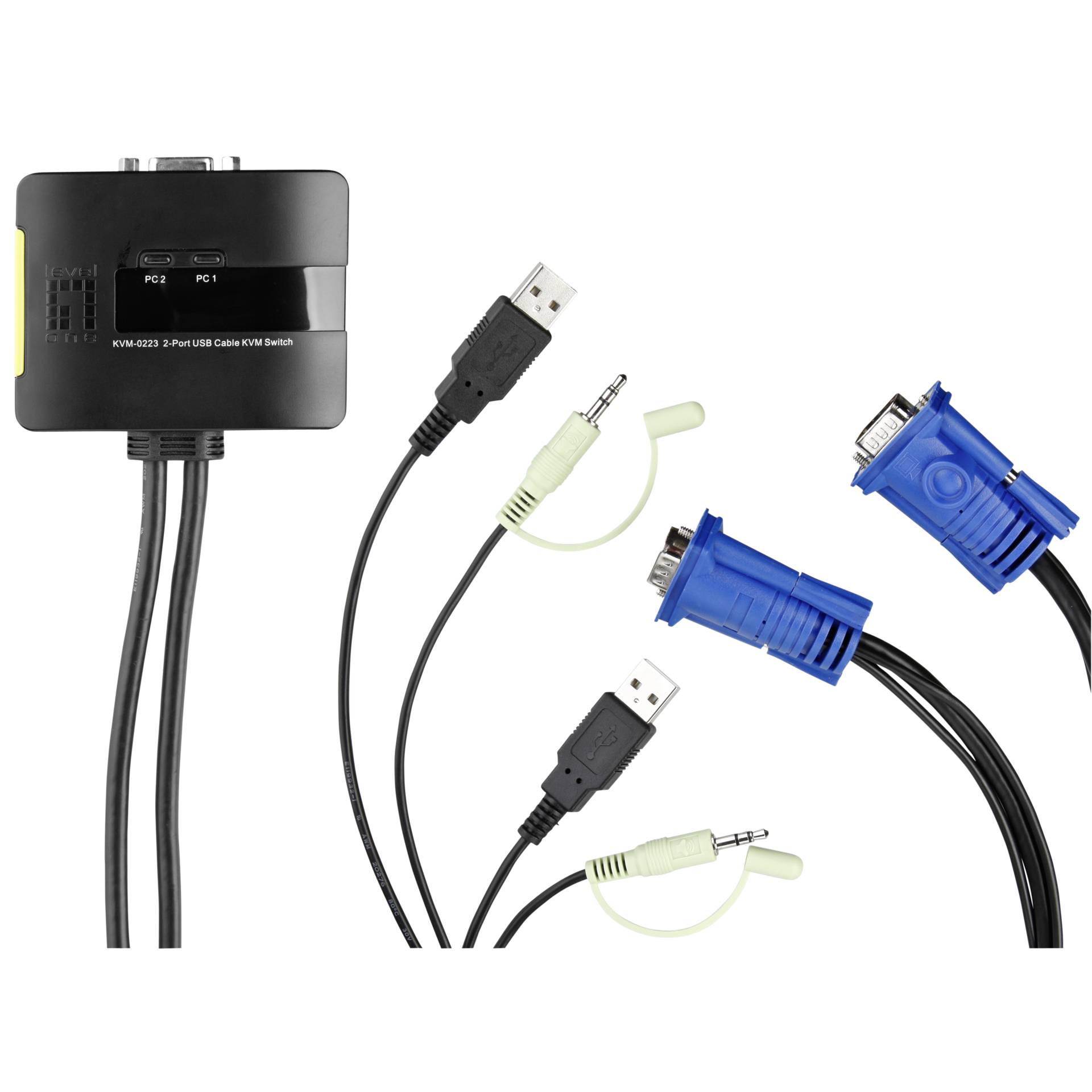 LevelOne 2 Port Kabel KVM Switch  VGA  USB  Audio Video & Audio