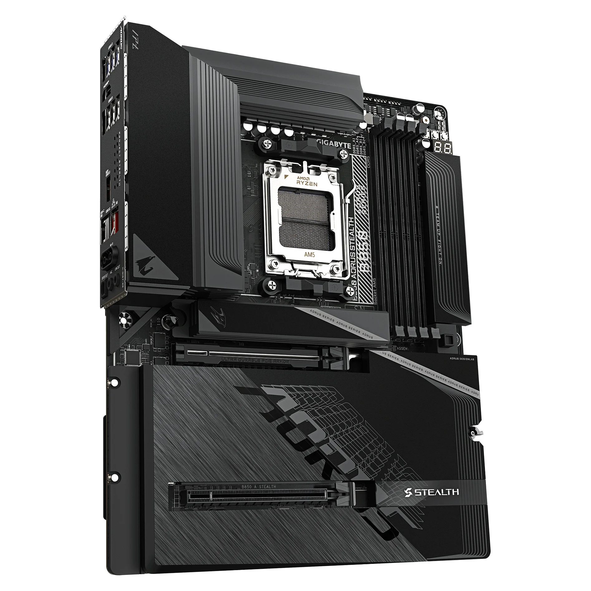 GIGABYTE B850 AORUS STEALTH Mainboard   AMD Ryzen 9000 Series CPUs  digitales 14 2 2 Phasen VRM  bis zu 8200 MHz DDR5  O C    2  PCIe 5 0 M 2   2  PCIe 4 0 M 2  Wi Fi 7  5 GbE LAN  USB 3 2 Gen 2 PC-Komponenten