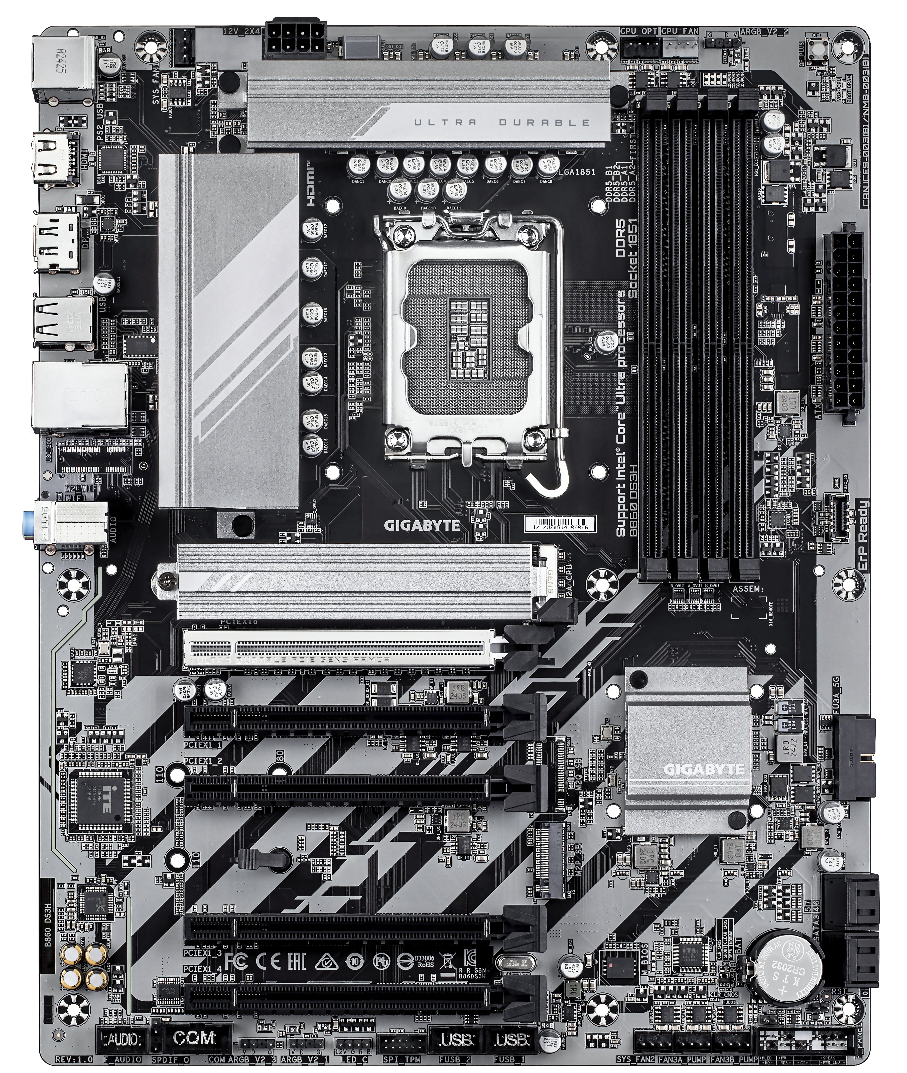 GIGABYTE B860 DS3H Mainboard   Intel Core Ultra CPUs  8 1 2 2 Phasen VRM  bis zu 9066MHz DDR5  1xPCIe 5 0   1xPCIe 4 0 M 2  2 5 GbE LAN  USB 3 2 Gen 2x2 PC-Zubehoer