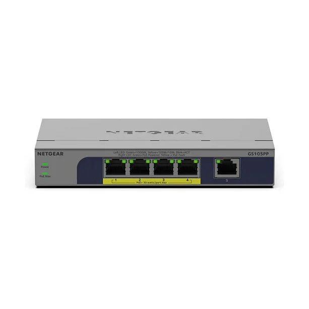 NETGEAR GS105PP Unmanaged Gigabit Ethernet  10 100 1000  Power over Ethernet  PoE  Desktop  Wandmontage Grau Switches