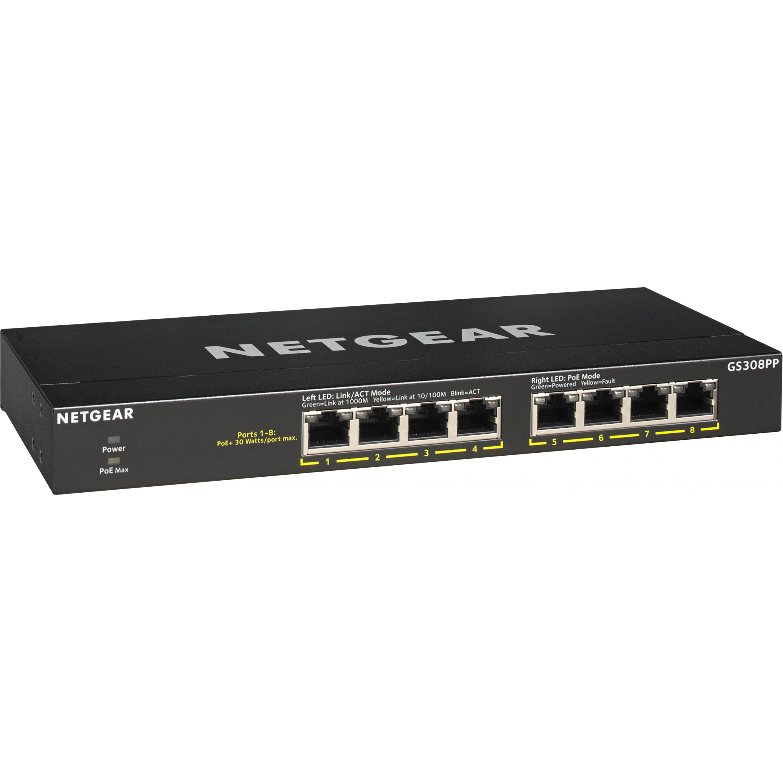 NETGEAR GS308PP Unmanaged Gigabit Ethernet  10 100 1000  Power over Ethernet  PoE  Schwarz Netzwerk