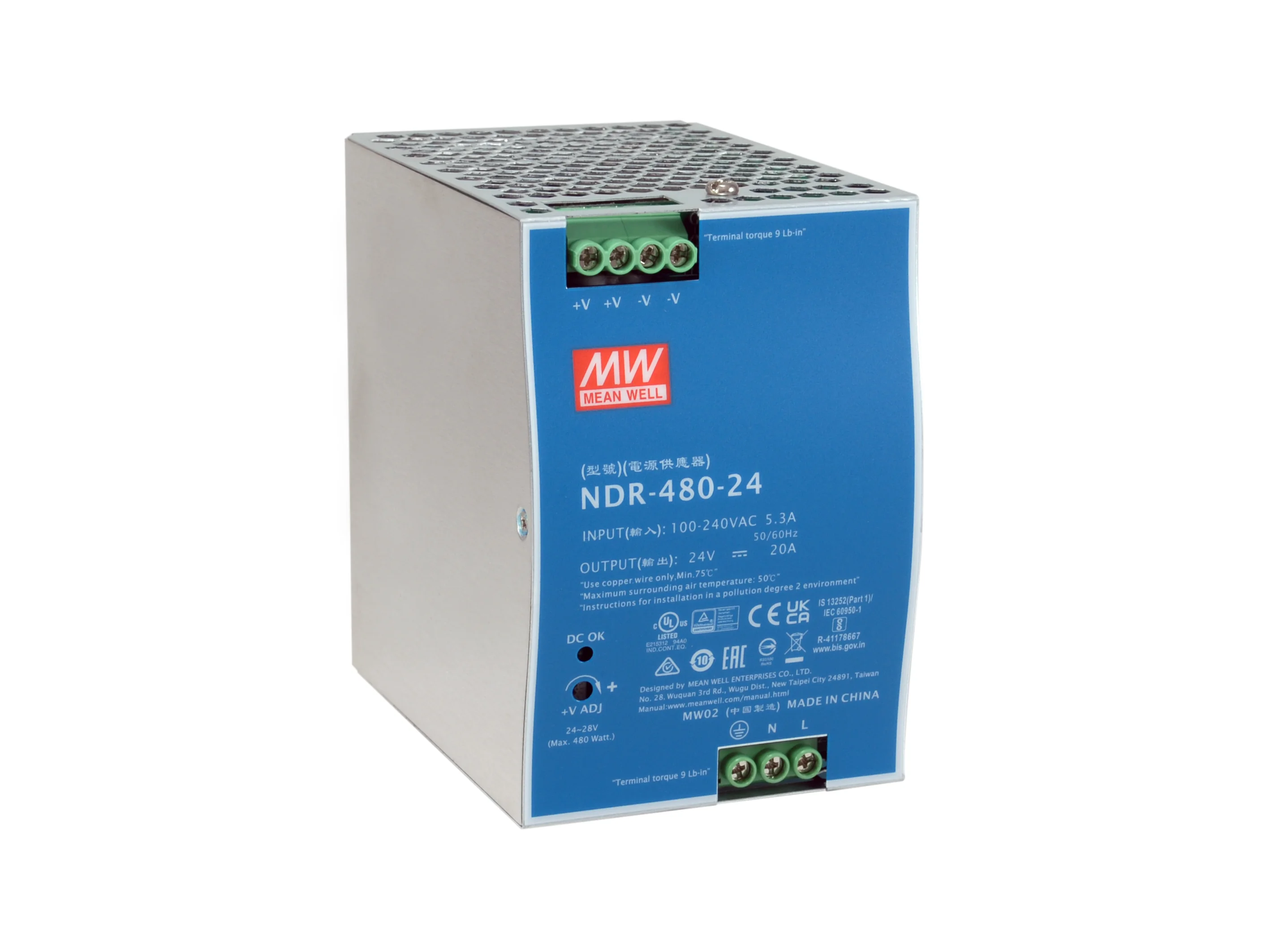 LevelOne 24V DC Industrie Netzteil 480W DIN Schiene  20 C bis  70 C Netzteile