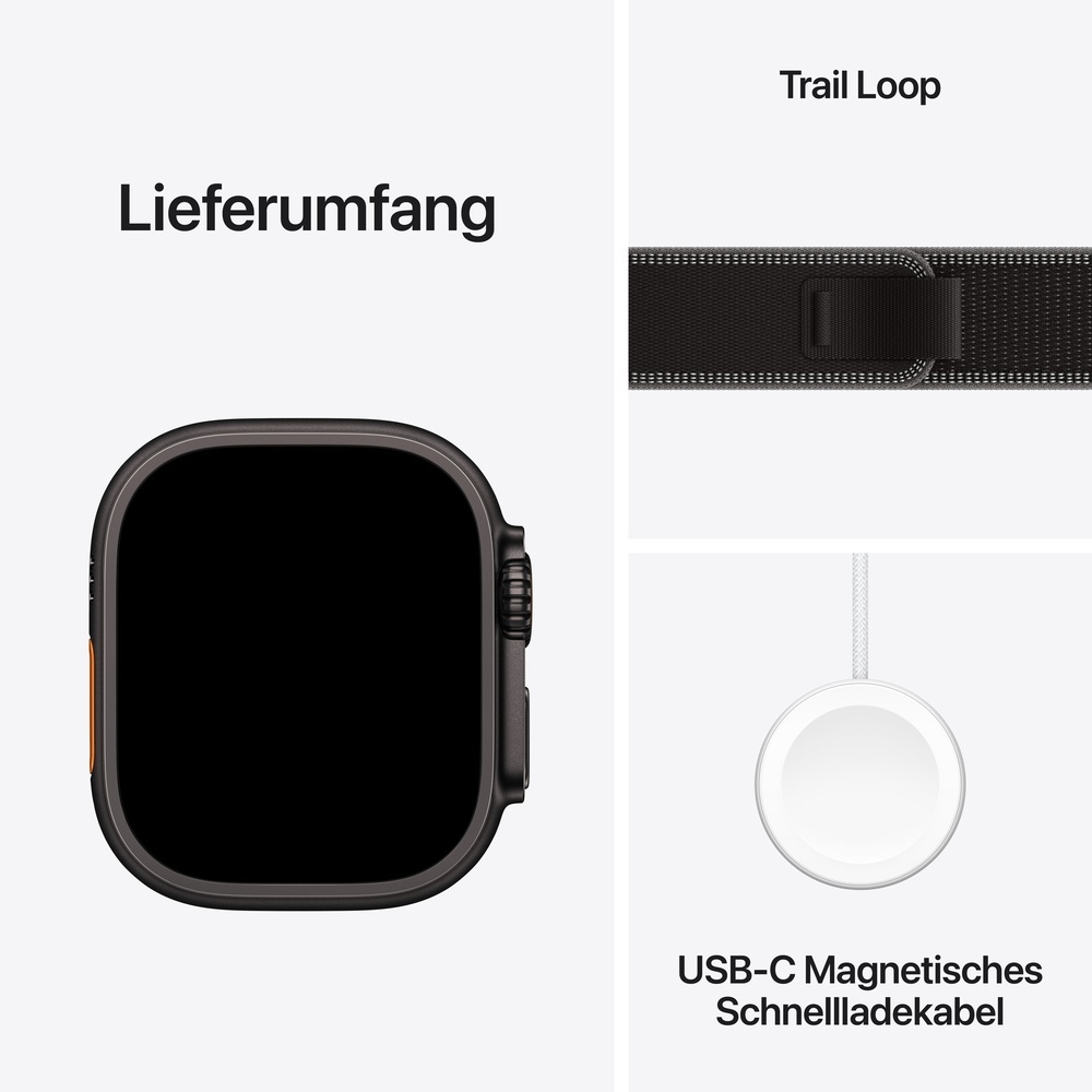 Apple Watch Ultra 3 Titanium Cellular 49mm Schwarz  Trail Loop schwarz kohlegrau  M L Smartwatches & Fitnesstracker