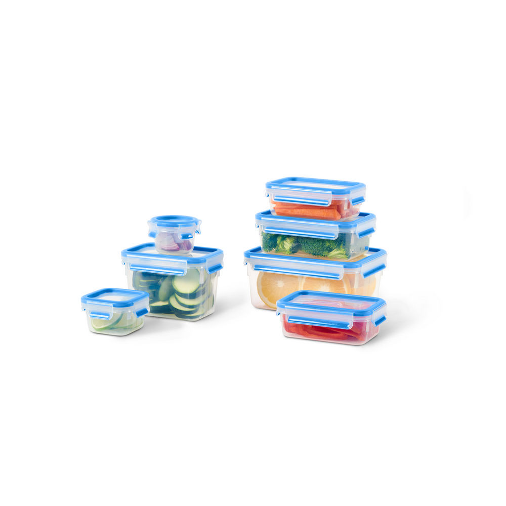 EMSA N1031600 Lebensmittelaufbewahrungsbehaelter Rechteckig Set 5 75 l Blau  Transparent 7 Stueck e  Kueche