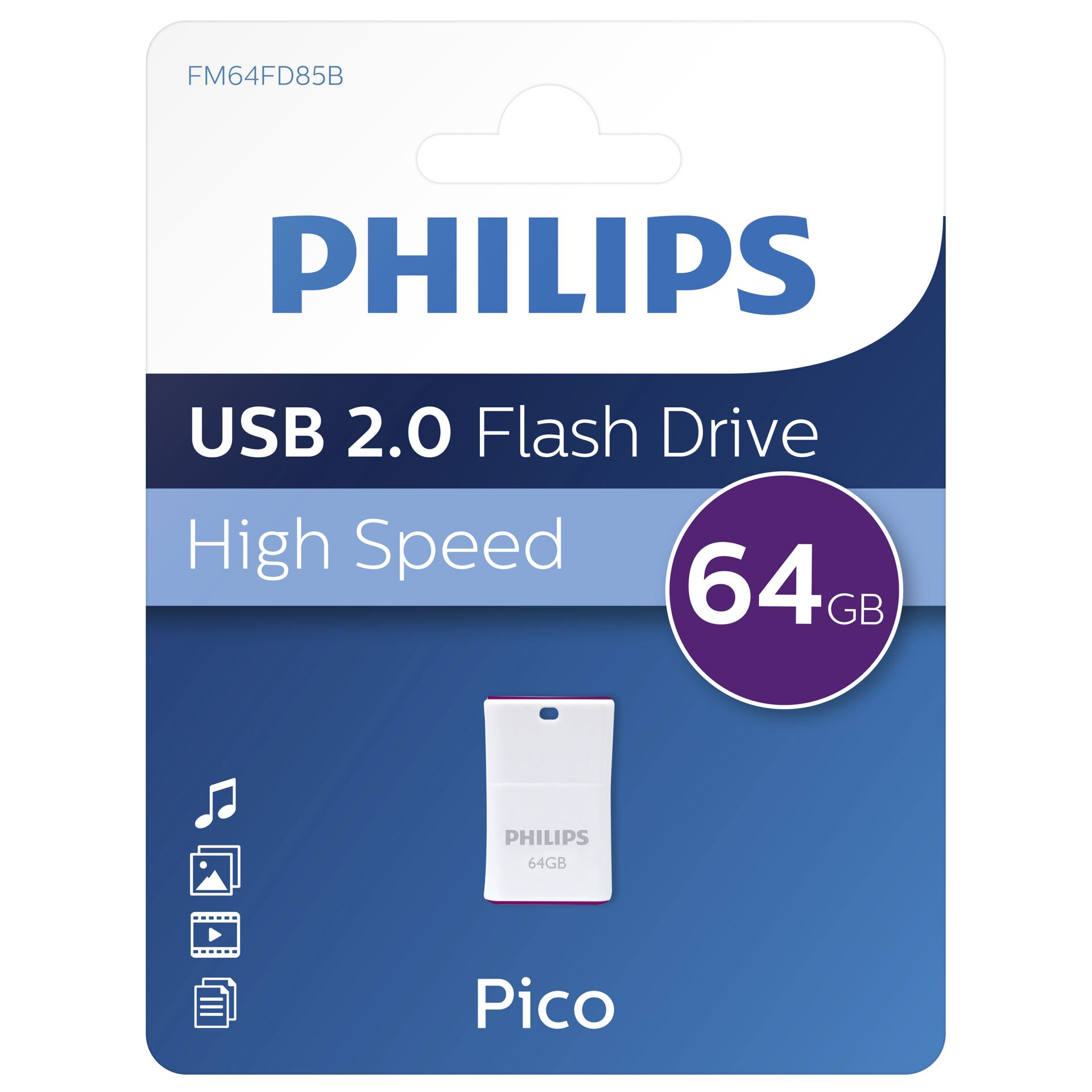 Philips FM64FD85B 00 USB Stick 64 GB USB Typ A 2 0 Violett  Weiss Speichermedien