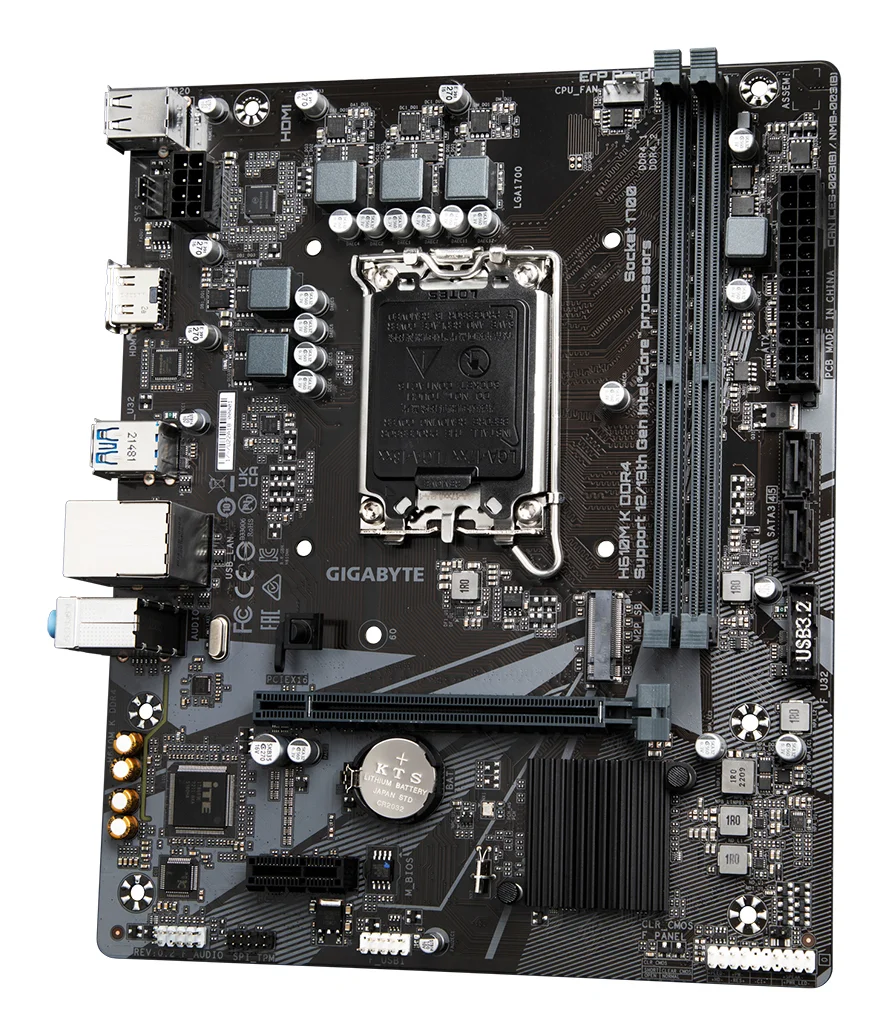 GIGABYTE H610M K DDR4 Mainboard   Unterstuetzt Intel Core Prozessoren 14th Gen CPUs  3 1 1 Phases Hybrid Power Design  up to 3200MHz DDR4  1xPCIe 3 0 M 2  GbE LAN  USB 3 2 Gen 1 PC-Zubehoer
