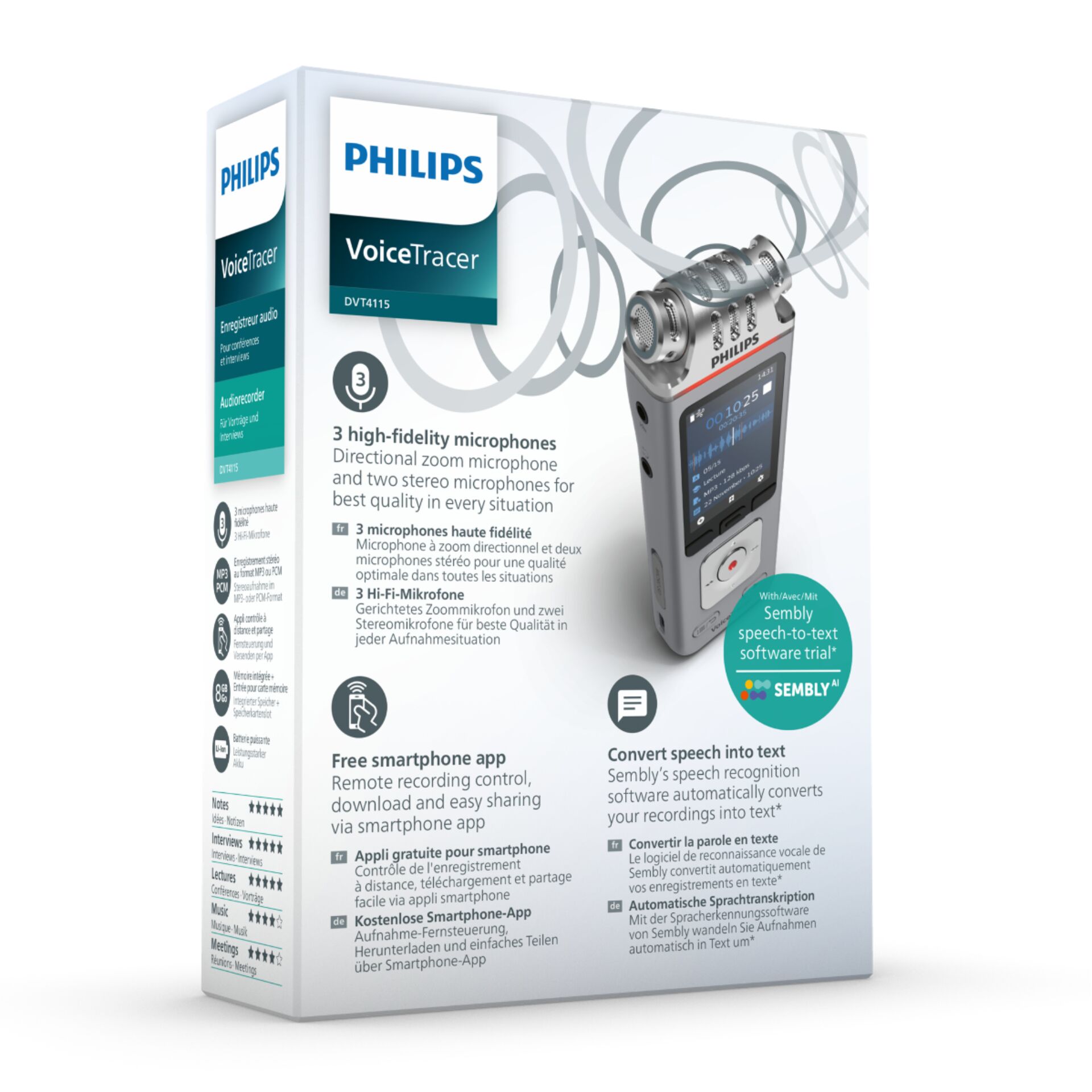 Philips DVT4115 Digital Voice Tracer Flash card Chrom  Silber Video & Audio