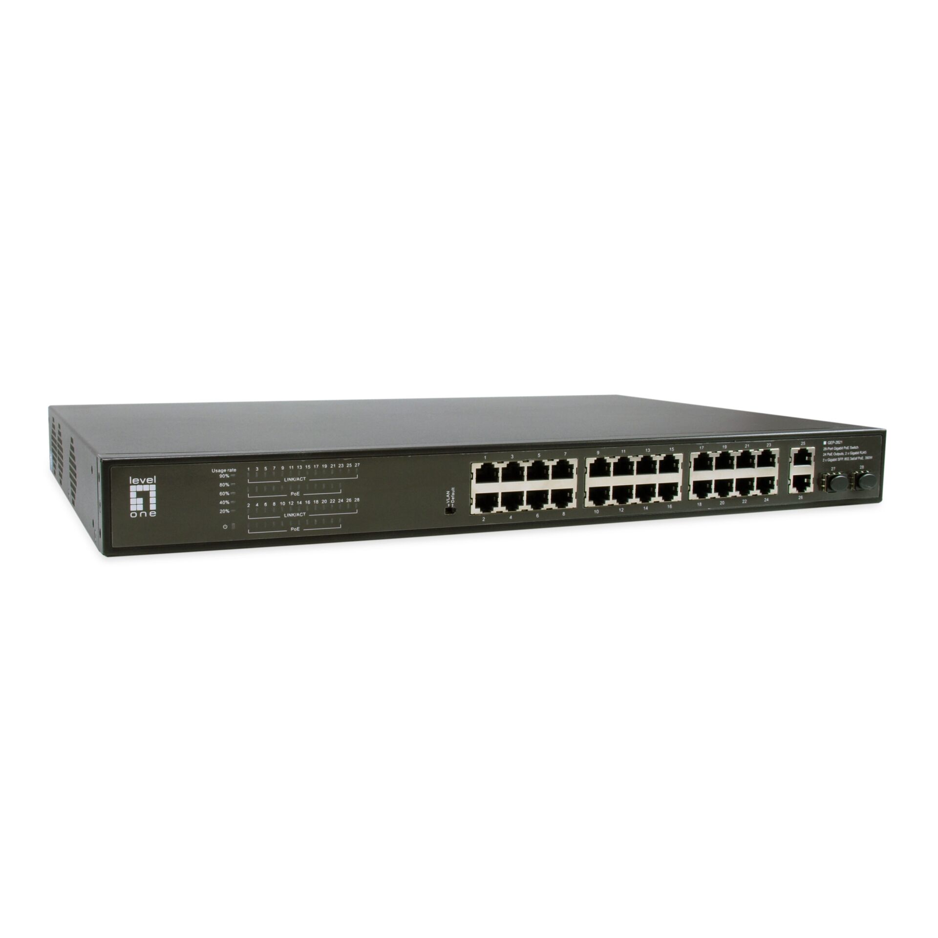 LevelOne GEP 2821 Netzwerk Switch Unmanaged Gigabit Ethernet 10 100 1000 Power over Ethernet PoE 1U Schwarz