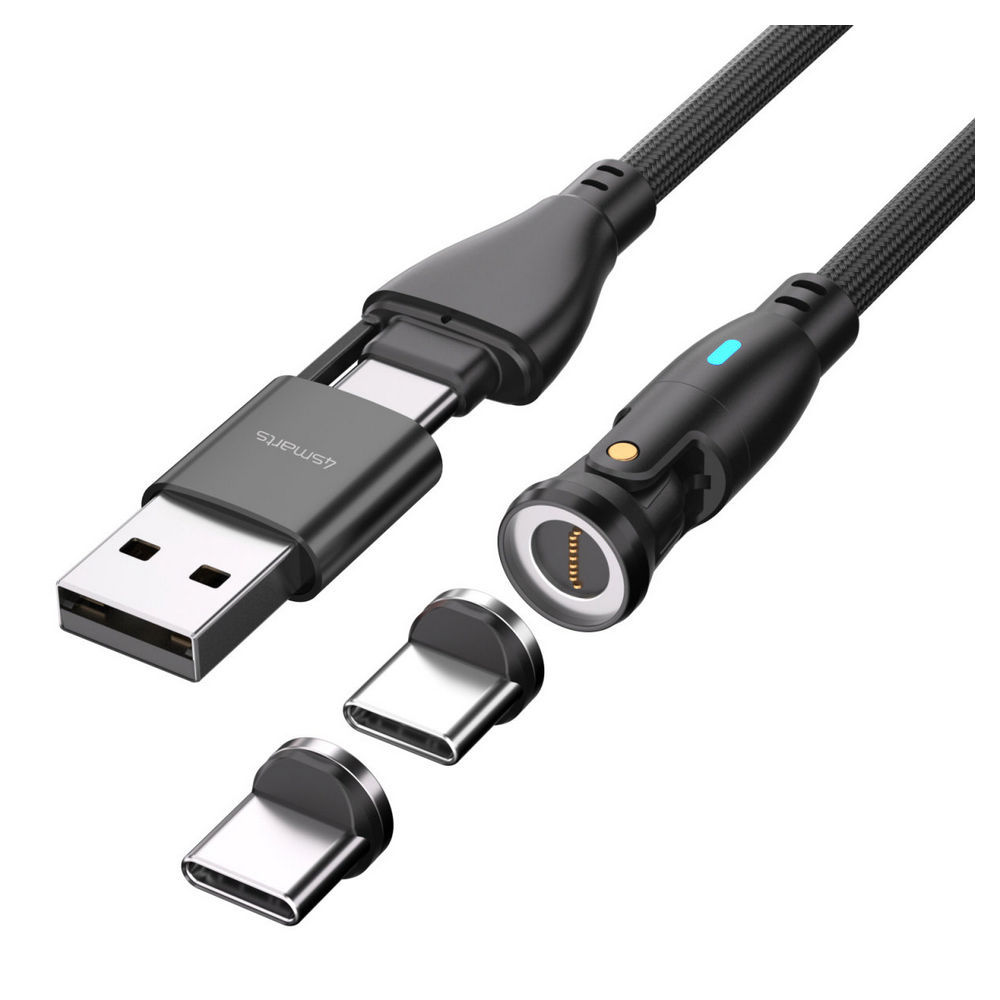 4SMARTS USB C A 540 Grad Magnetkabel GravityCord 100W 1 8m  schwarz PC-Zubehoer