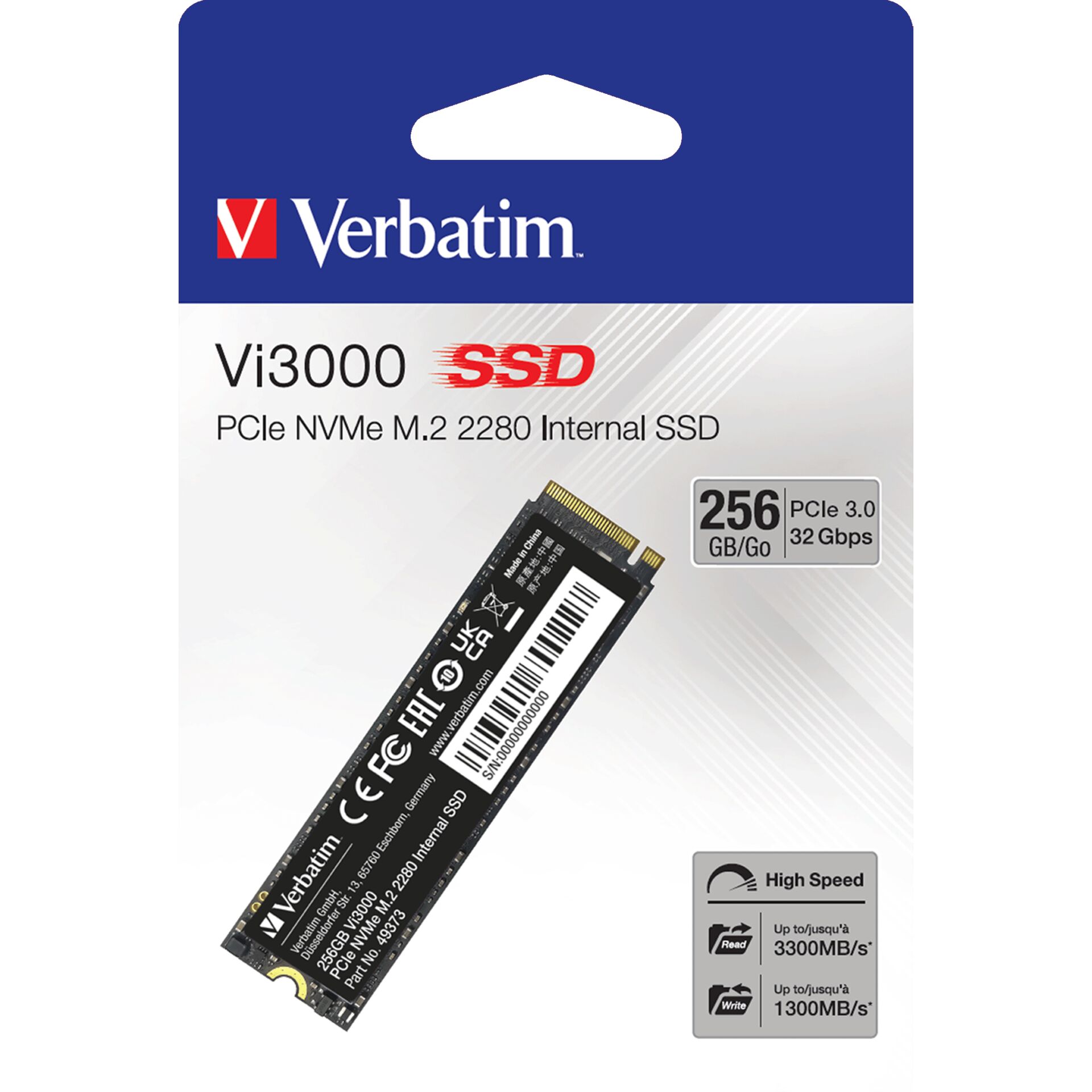 Verbatim Vi3000 M 2 SSD 256GB PCIe NVMe 49373 Speichermedien