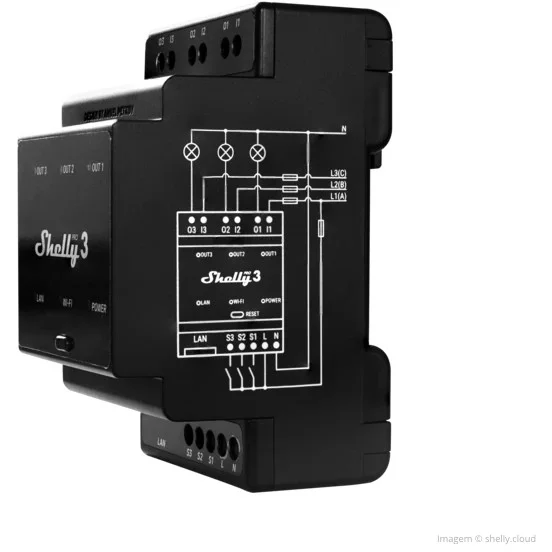 Shelly Relais ZollPro 3Zoll WLAN LAN 3x 16A 3 Kanaele 3 Phasen Max  48A BT DIN Rail Smart Home Zubehoer