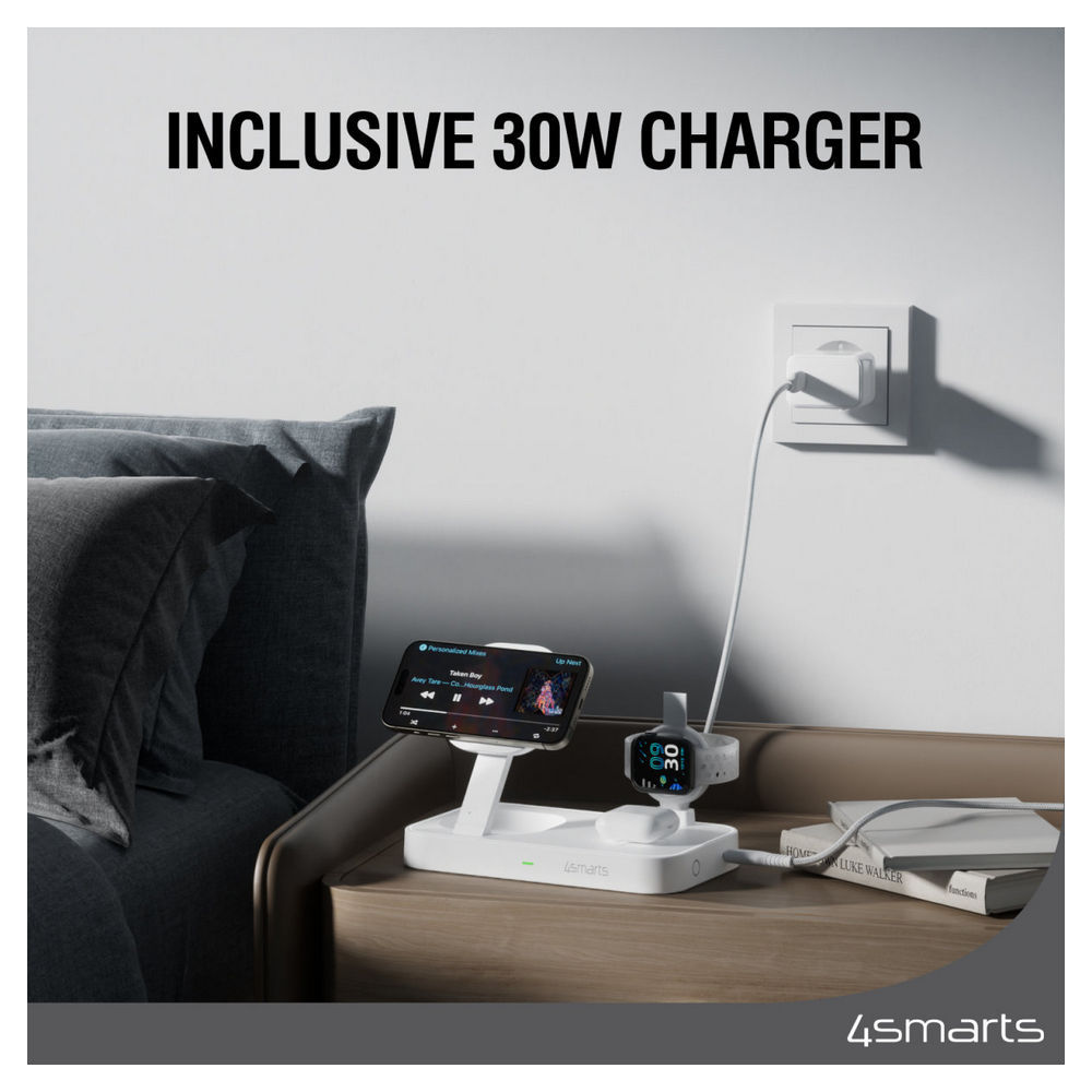 4SMARTS Ladestation Qi2Trident mit MFi Fast Charger fuer Apple Watch  weiss Akkus Powerbanks & Ladekabel