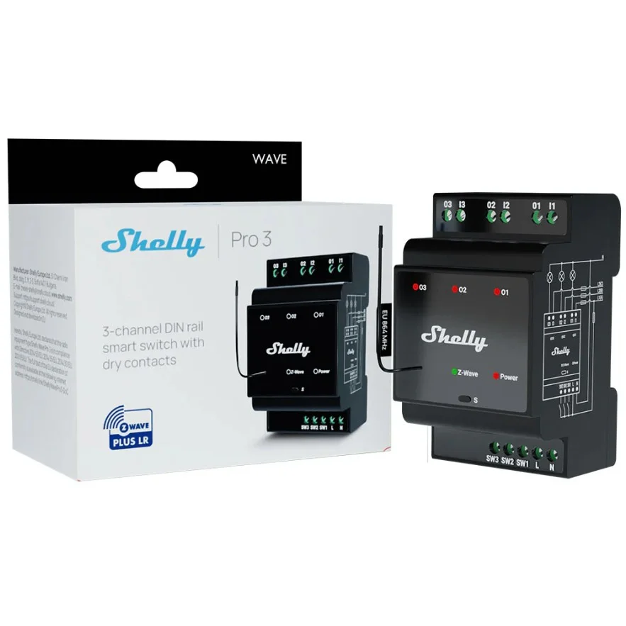 Shelly Relais ZollWaveZoll Hutschiene Pro 3 Relais max  48 A 3 Phasen 3x 16A Z Wave Smart Home