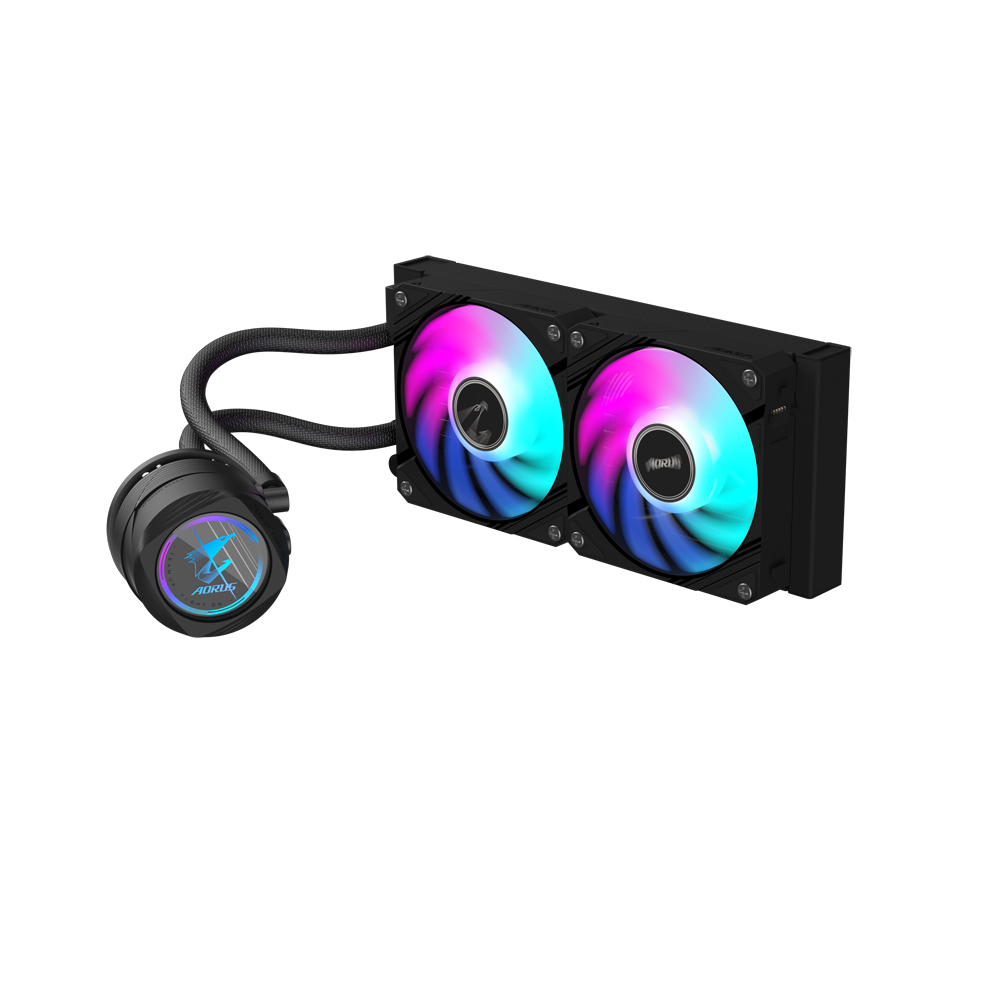 GIGABYTE AORUS WATERFORCE II 240 AIO Fluessigkeits CPU Kuehler   2x120mm ARGB Luefter  Schiebe in Verriegelungsmechanismus  DAISY CHAIN  kompatibel mit Intel LGA 1851 und AMD AM5 PC-Zubehoer