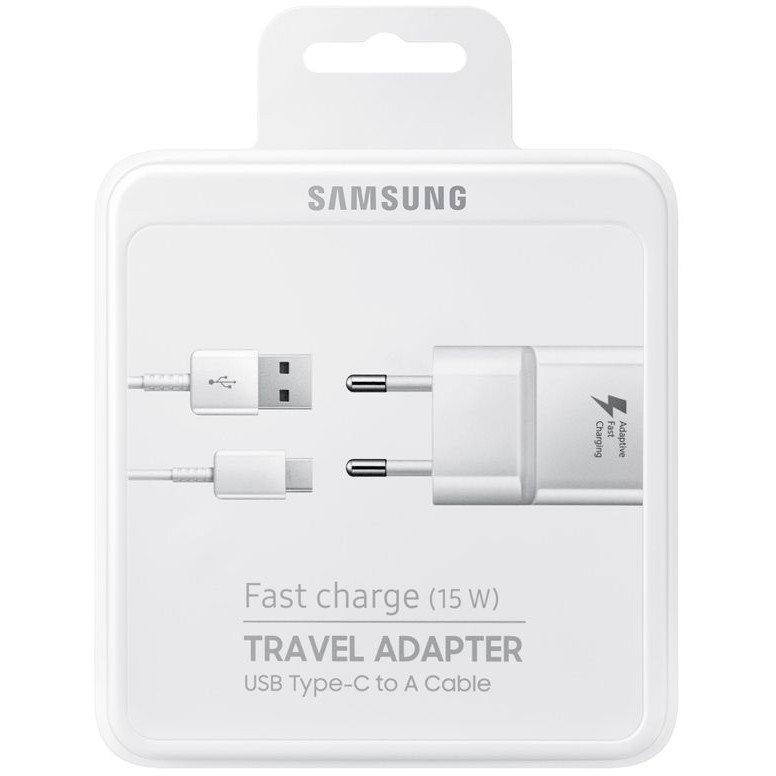 Samsung schnellladegeraet 15w netzteil inkl  datenkabel typ c 1 5m white  retail  Akkus Powerbanks & Kabel