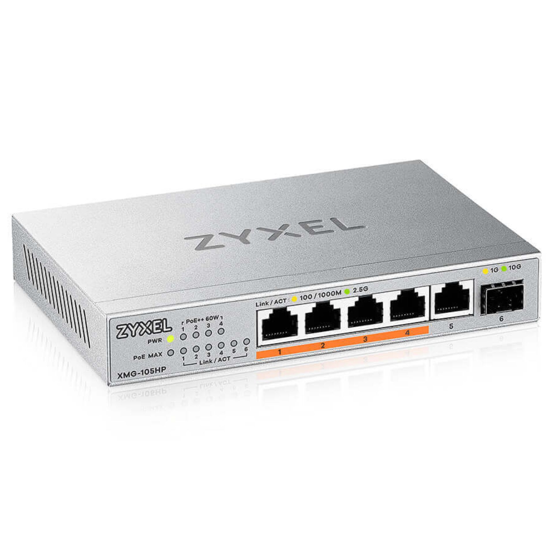 Zyxel XMG 105HP Unmanaged 2 5G Ethernet  100 1000 2500  Power over Ethernet  PoE  Silber Switches