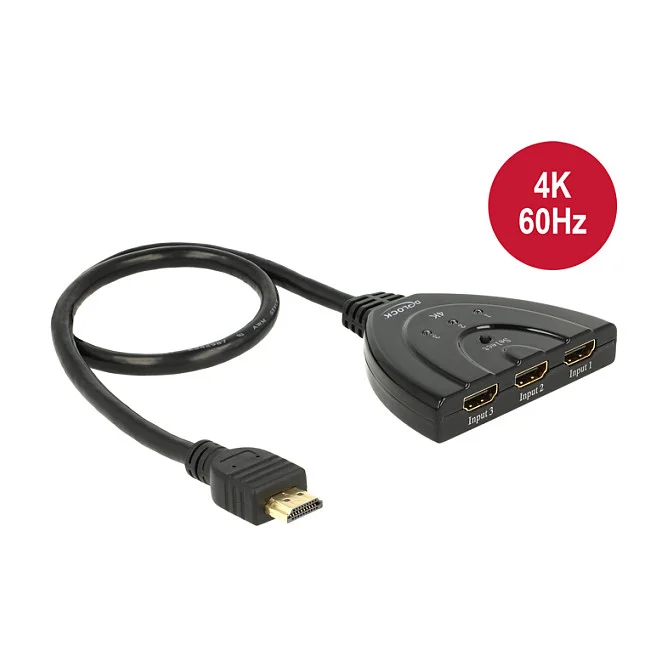 DeLOCK hdmi uhd switch 3 x hdmi in   1 x hdmi out 4k mit integriertem kabel 50 cm PC-Zubehör