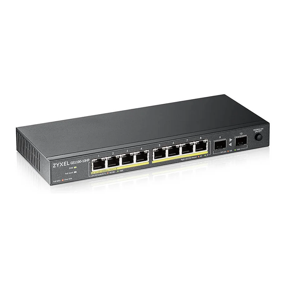 Zyxel GS1100 10HP v2 Unmanaged Gigabit Ethernet  10 100 1000  Power over Ethernet  PoE  Schwarz Switches