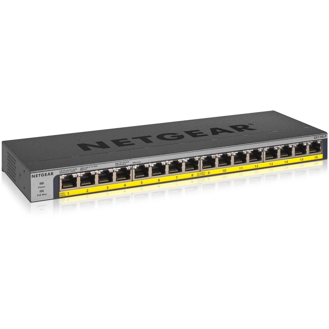 NETGEAR GS116LP Unmanaged Gigabit Ethernet  10 100 1000  Power over Ethernet  PoE  Schwarz Netzwerk