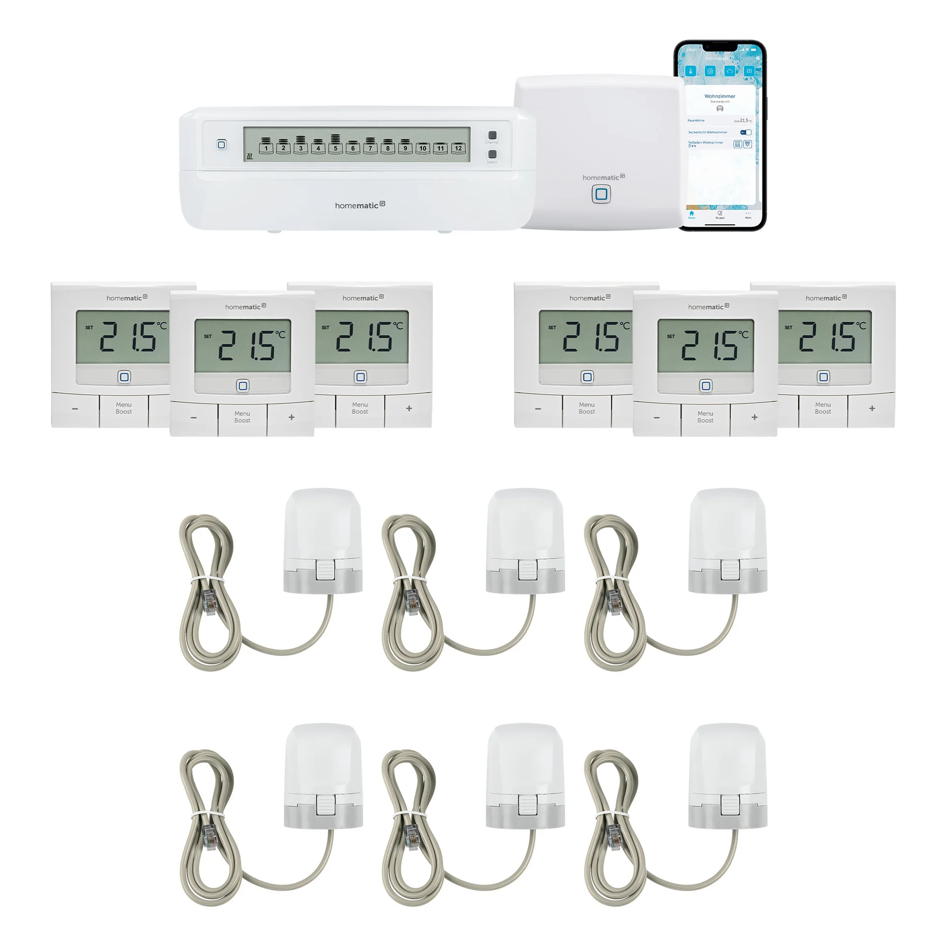 eQ 3 Homematic IP Access Point   1xFussbodenaktor   6xStellantrieb   6xWandthermostat Smart Home Zubehoer