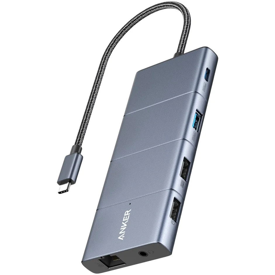 Anker 565 USB C Hub  11 in 1  1 x 10Gbps USB C 1   USB A 1 x HDMI 1 x DP 1 x 100W USB C 1 x Ethernet 1 x AUX 1 x microSD gray PC-Zubehoer