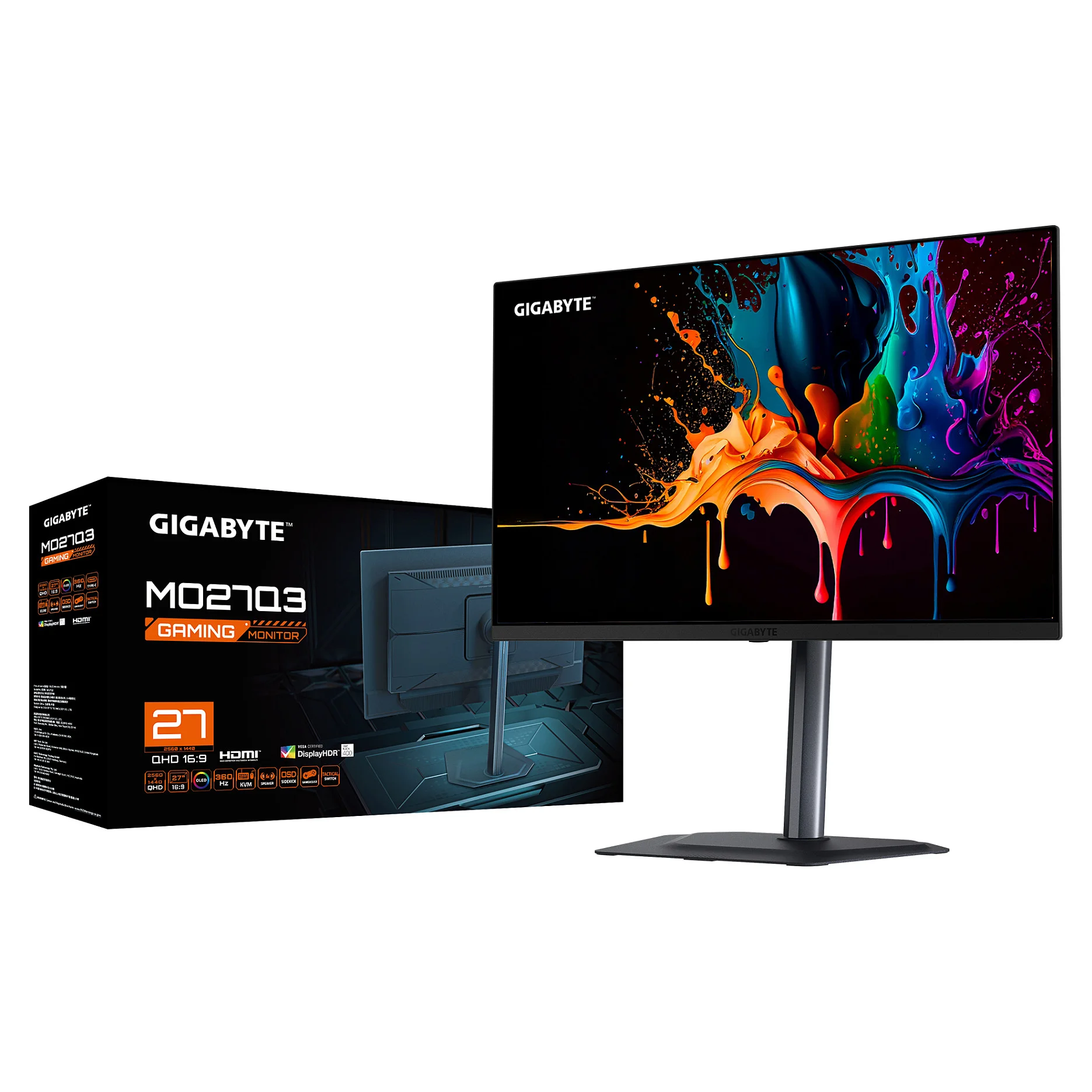 GIGABYTE MO27Q3 27  OLED QHD Gaming Monitor   2560 x 1440  360Hz  0 03ms  250 cd m   G Sync Kompatibel  FreeSync Premium Pro  Display HDR True Black 400  HDMI 2 1  DisplayPort 1 4 Monitore