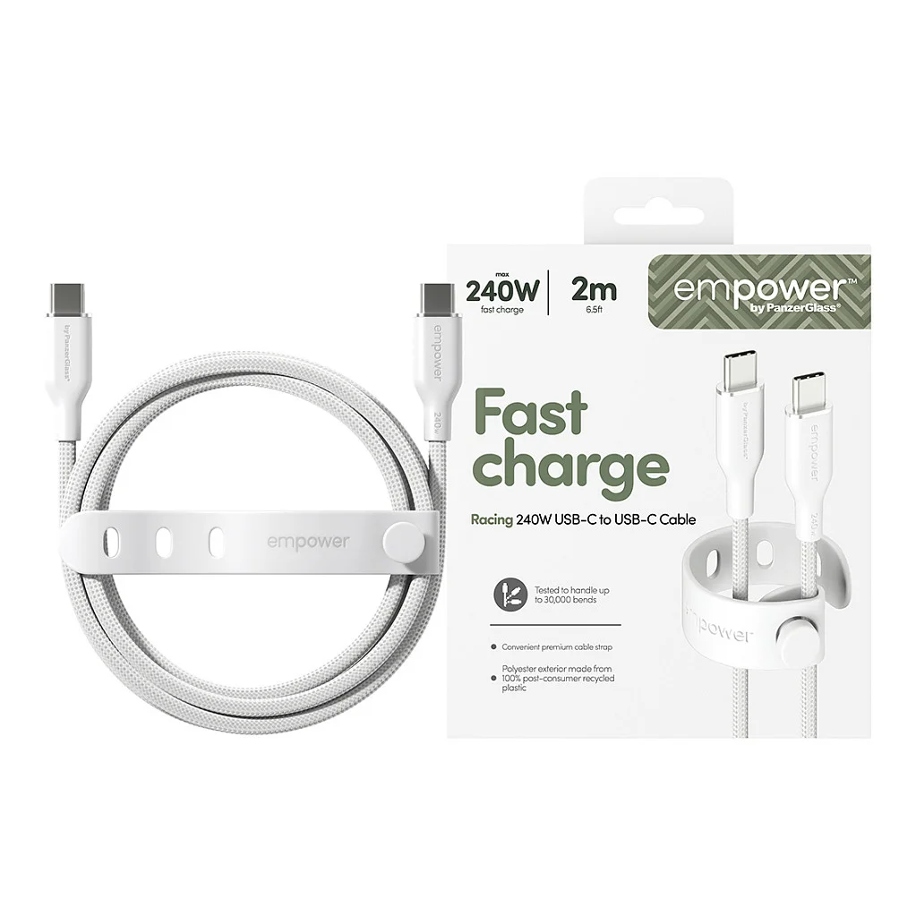 PanzerGlass empower  by   Racing 240W USB C to USB C Kabel   USB 2 0   2M   Silber Weiss Akkus Powerbanks & Kabel
