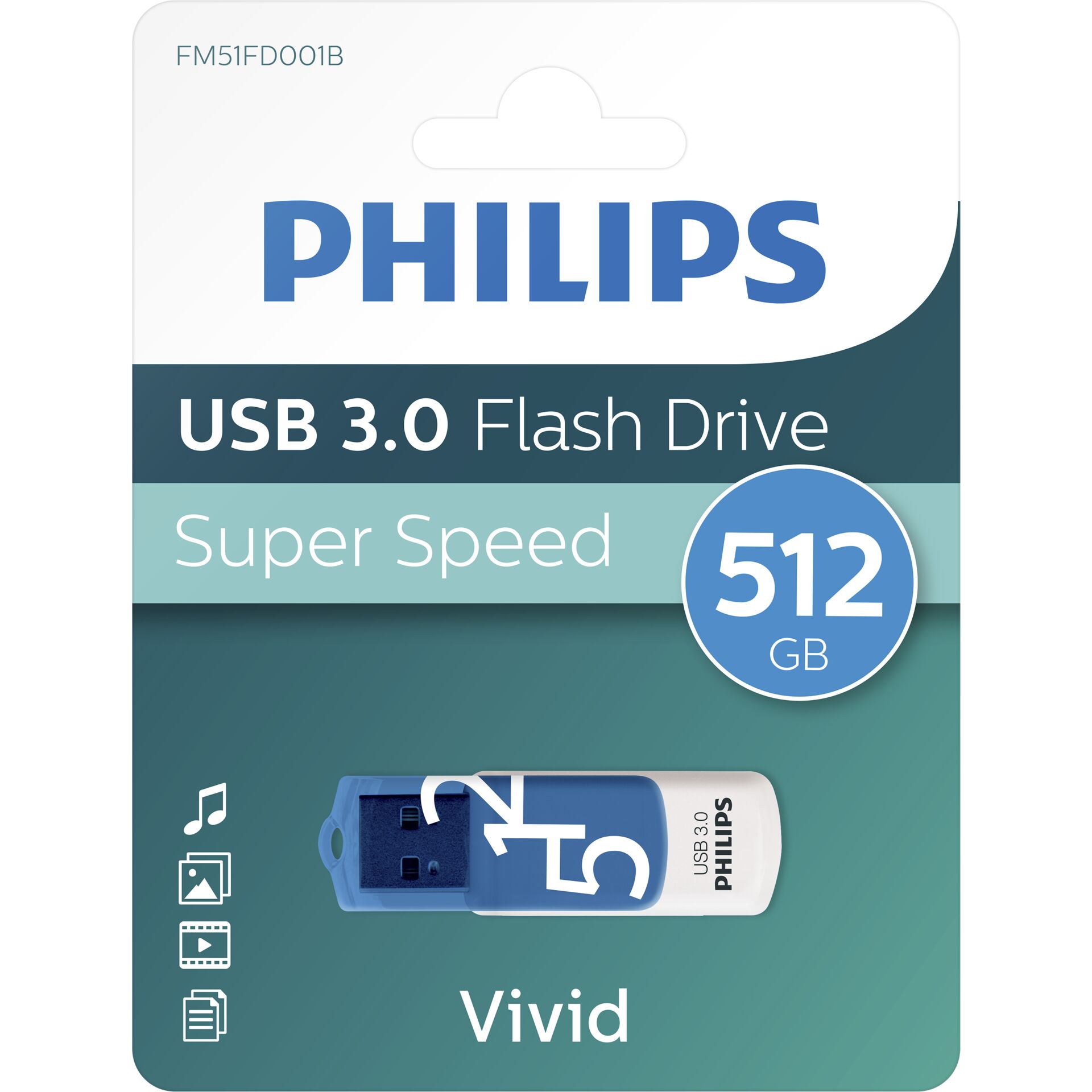 Philips FM51FD001B 00 USB Stick 51 GB USB Typ A 3 2 Gen 1  3 1 Gen 1  Blau  Weiss Speichermedien