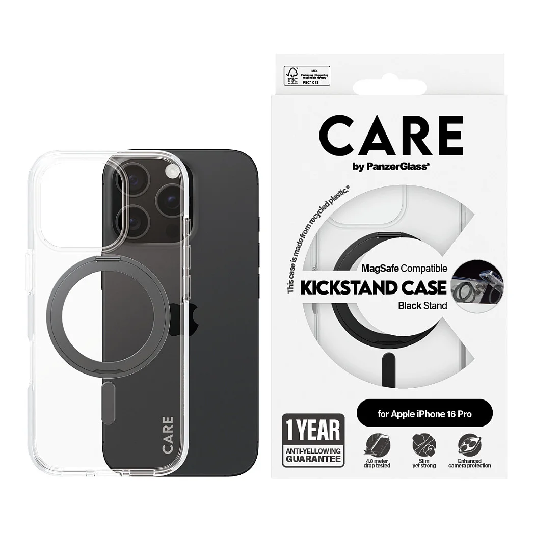 PanzerGlass CARE  by   Case Transparent m  Schwarz Kickstand   MagSafe iPhone 16 Pro Notebook & Tablet Zubehoer