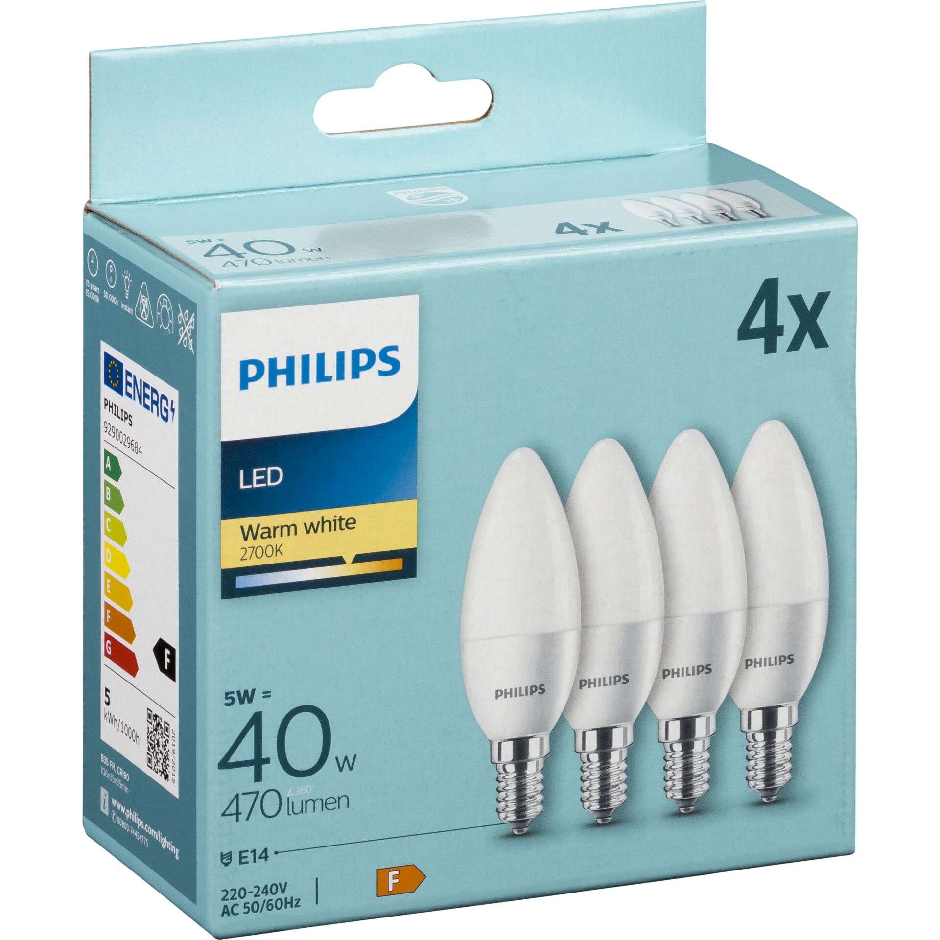 Philips Kerzenlampe 40W B35 E14 x4 Beleuchtung