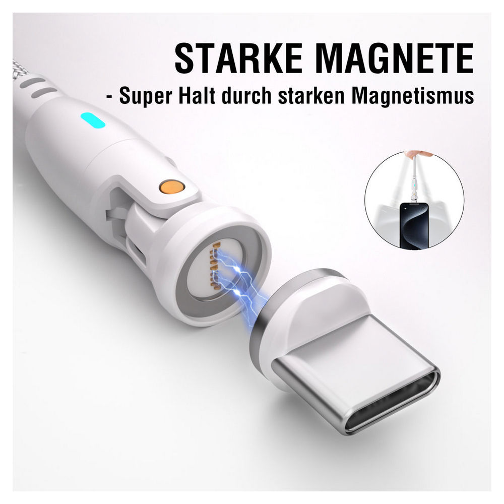 4SMARTS USB C A 540 Grad Magnetkabel GravityCord 100W 1 8m  weiss PC-Zubehoer