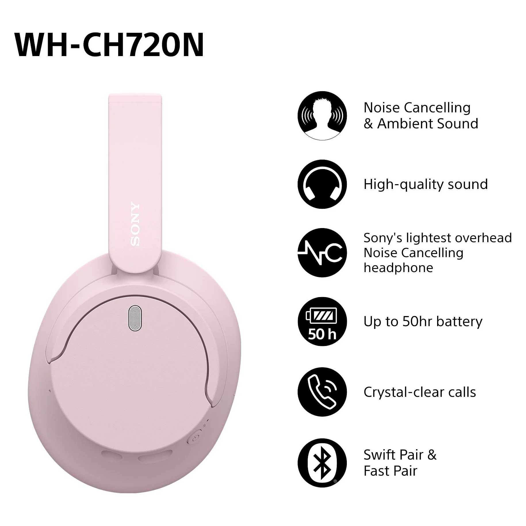 Sony WHCH720NP CE7 Kopfhoerer   Headset Verkabelt   Kabellos Kopfband Anrufe Musik USB Typ C Bluetooth Blau Over-Ear