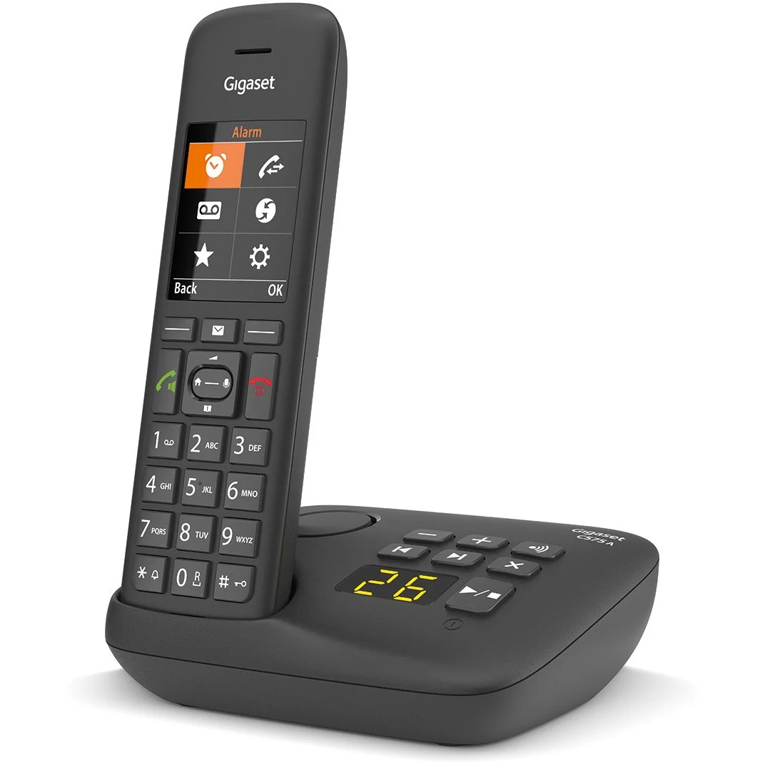 Gigaset C575A Schnurloses DECT Telefon mit Anrufbeantworter TFT Farbdisplay Freisprechen Adressbuch 200 Eintraege Schwarz