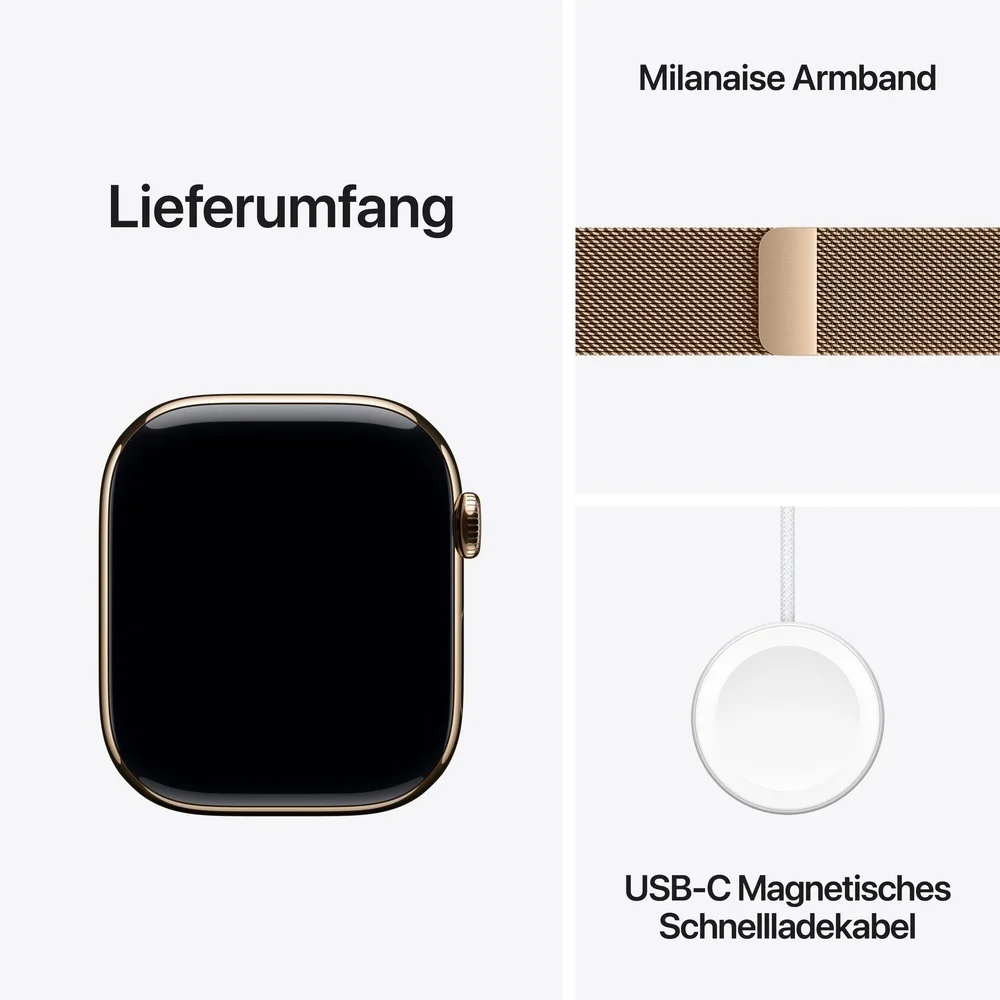 Apple Watch S11 Titan Gold Cellular 46mm  Milanaise Armband gold  S M Smartwatches & Fitnesstracker