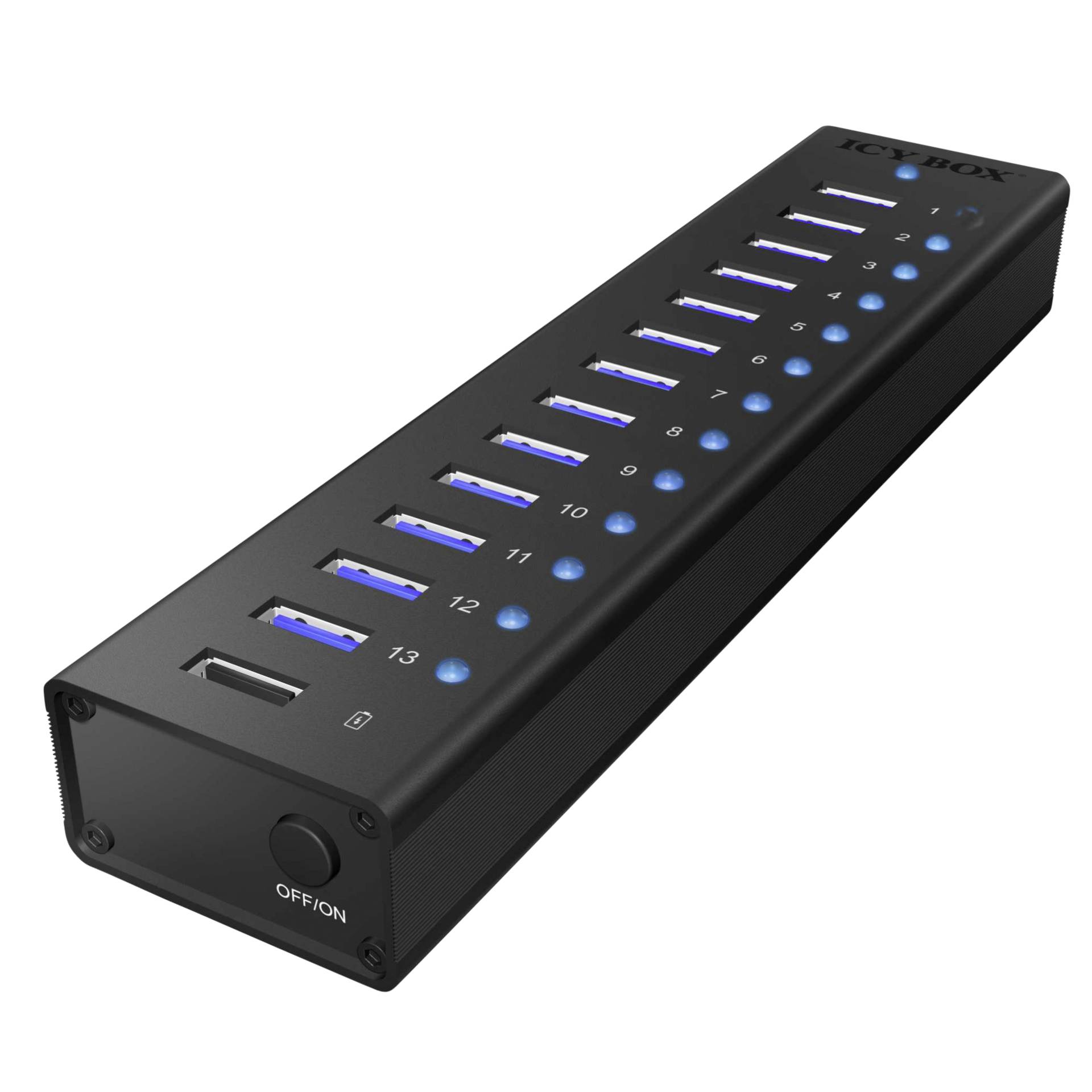 ICY BOX IB AC6113  13 Port USB3 0 Hub   1x Ladeport  Aluminium Gehaeuse mit Netzteil Netzwerk