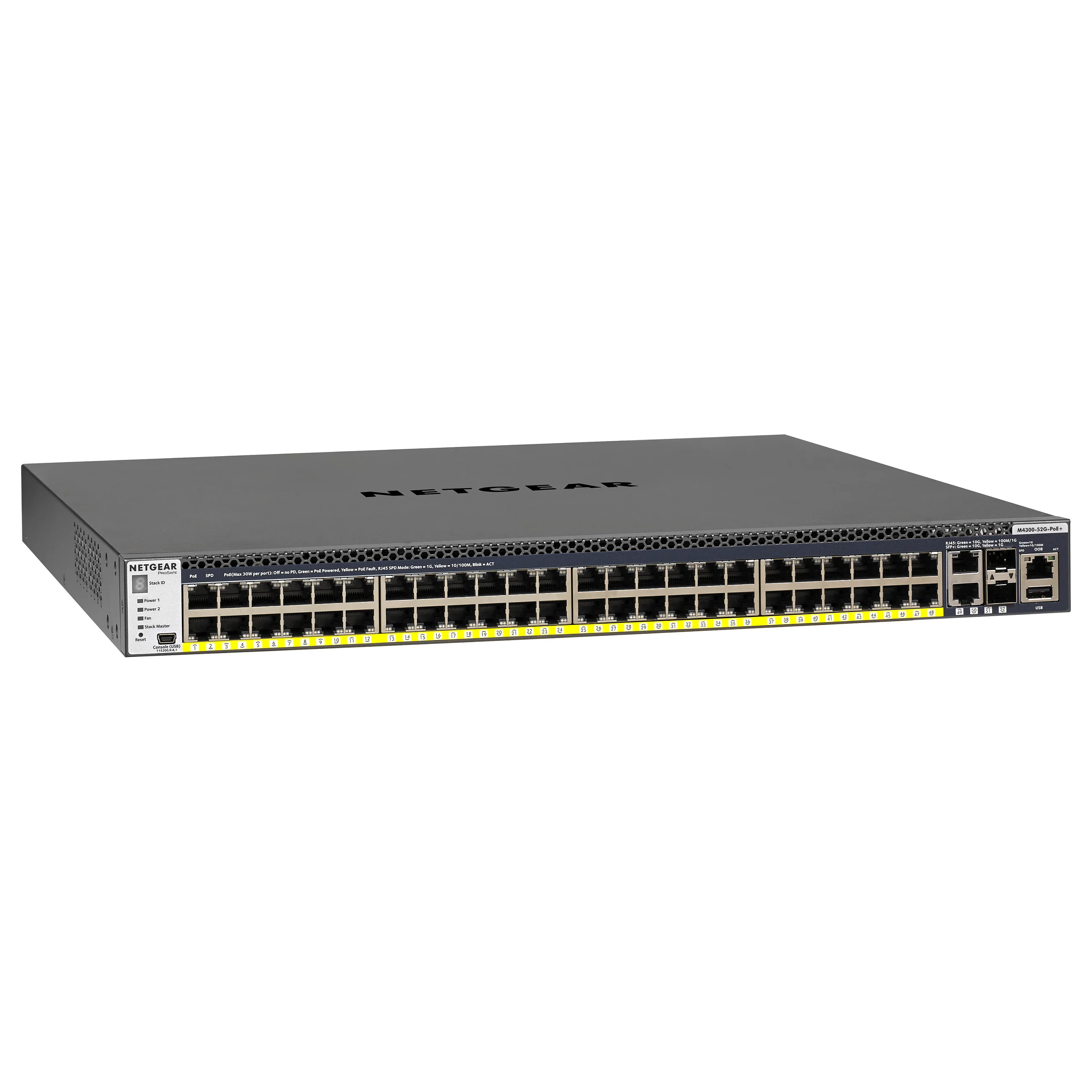 NETGEAR M4300 52G PoE  550W PSU Managed L2 L3 L4 Gigabit Ethernet  10 100 1000  Power over Ethernet  PoE  1U Schwarz Switches