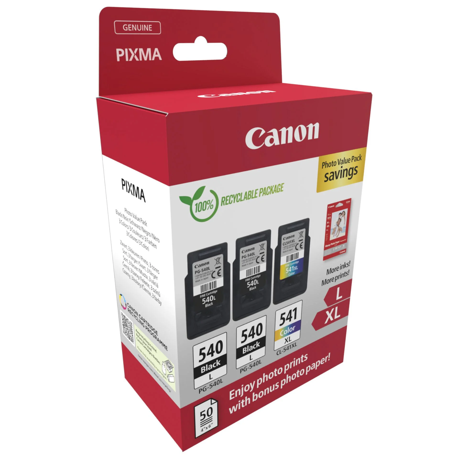 Canon Tinte PG 540L CL 541XL 5224B015 3er Multipack  2xBK Colot  inkl  Fotopapier Drucker & Scanner