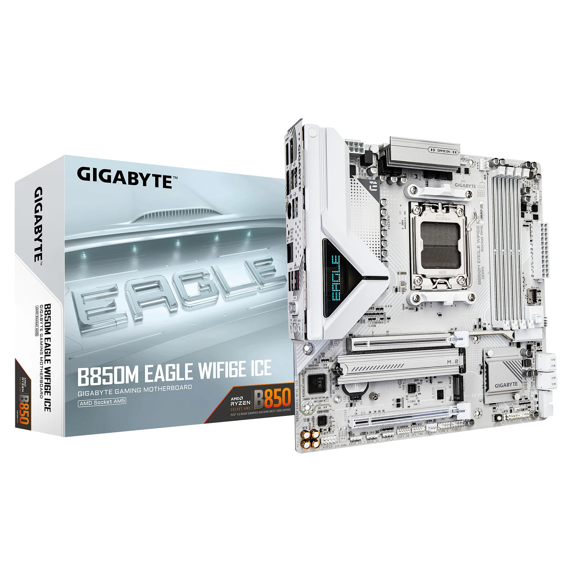 GIGABYTE B850M EAGLE WIFI6E ICE Mainboard   Unterstuetzt AMD Ryzen 9000 Serie CPUs  digitales 8 2 2 Phasen VRM  bis zu 8200 MHz DDR5  OC   1 x PCIe 5 0   1 x PCIe 4 0 M 2  Wi Fi 6E  2 5 GbE LAN  USB 3 2 Gen 2 PC-Komponenten