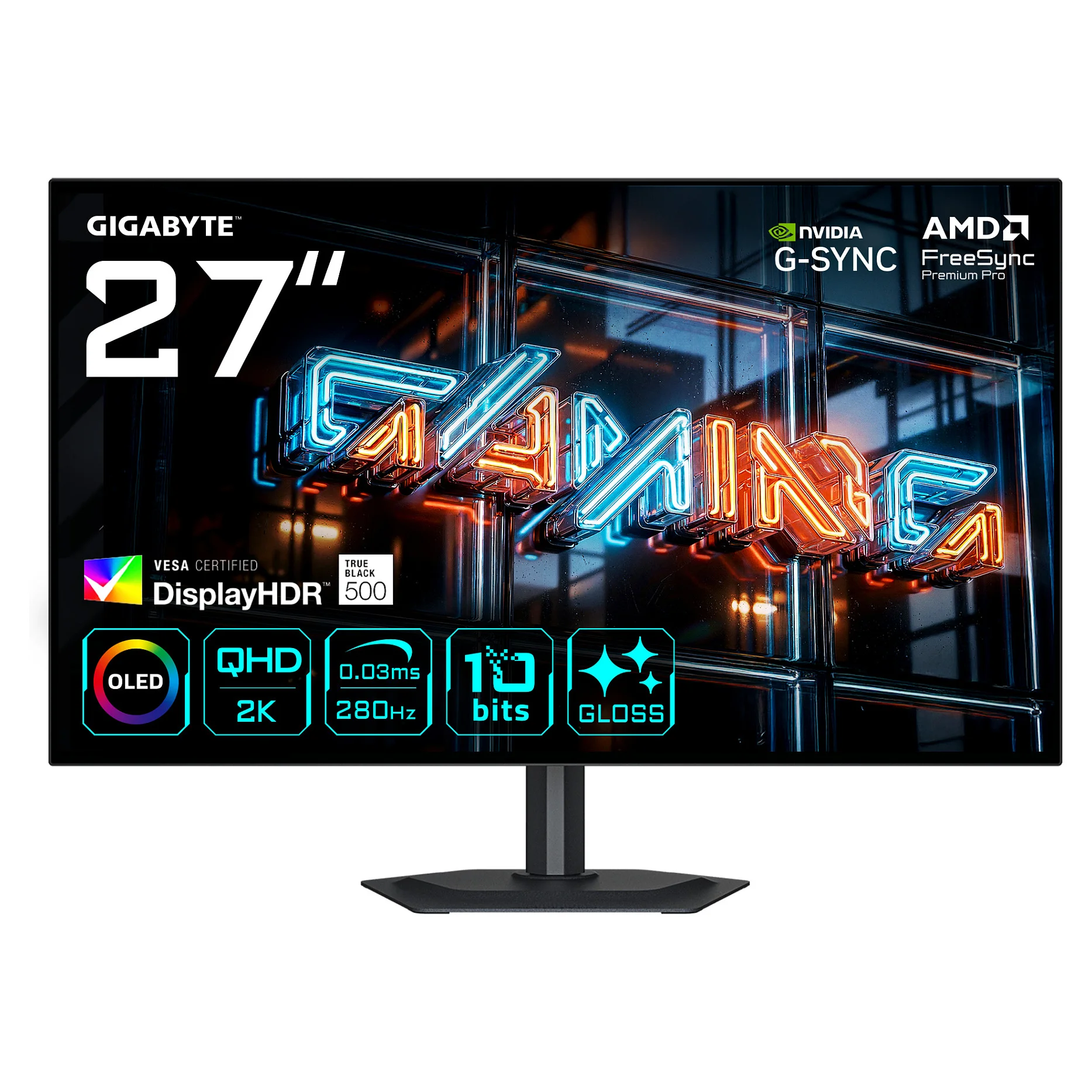 GIGABYTE MO27Q28GR 27  Glossy WOLED QHD Gaming Monitor   2560 x 1440  280Hz  0 03ms  335 cd m   Display HDR True Black 500  HDMI 2 1  DisplayPort 1 4 Monitore