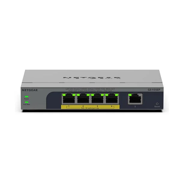 NETGEAR GS105EP Unmanaged Gigabit Ethernet  10 100 1000  Power over Ethernet  PoE  Grau Switches