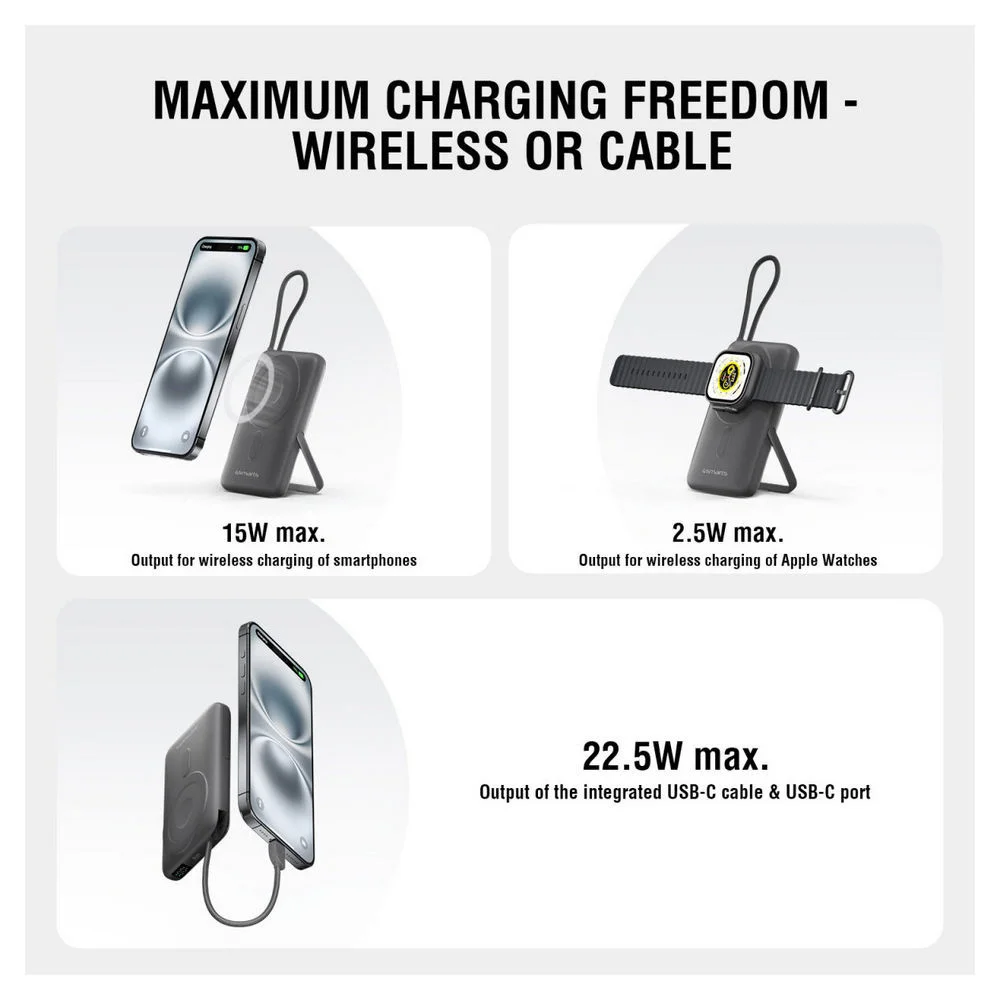 4SMARTS Wireless Powerbank Enterprise Pocket 10000mAh 22 5W  Qi2 ready  spacegrau Akkus Powerbanks & Kabel