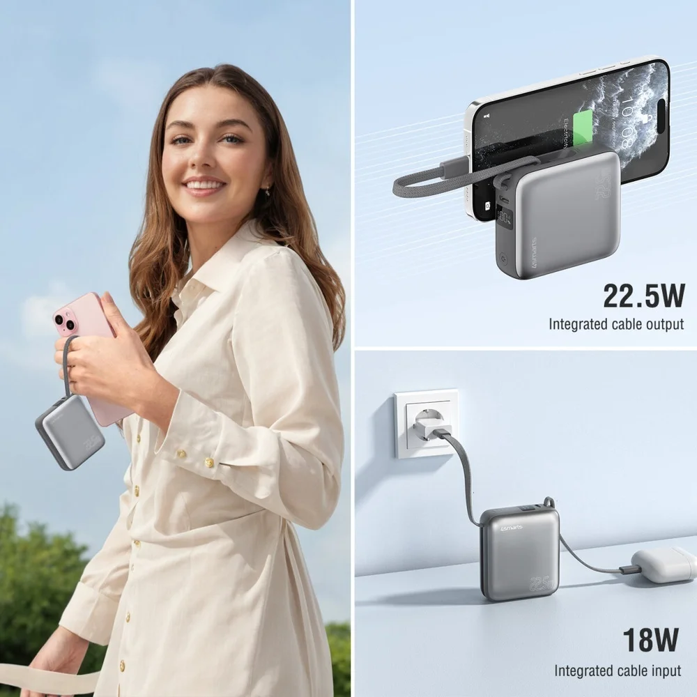 4SMARTS powerbank pocket dual cord 10000mah 22 5w  spacegrau Akkus Powerbanks & Kabel