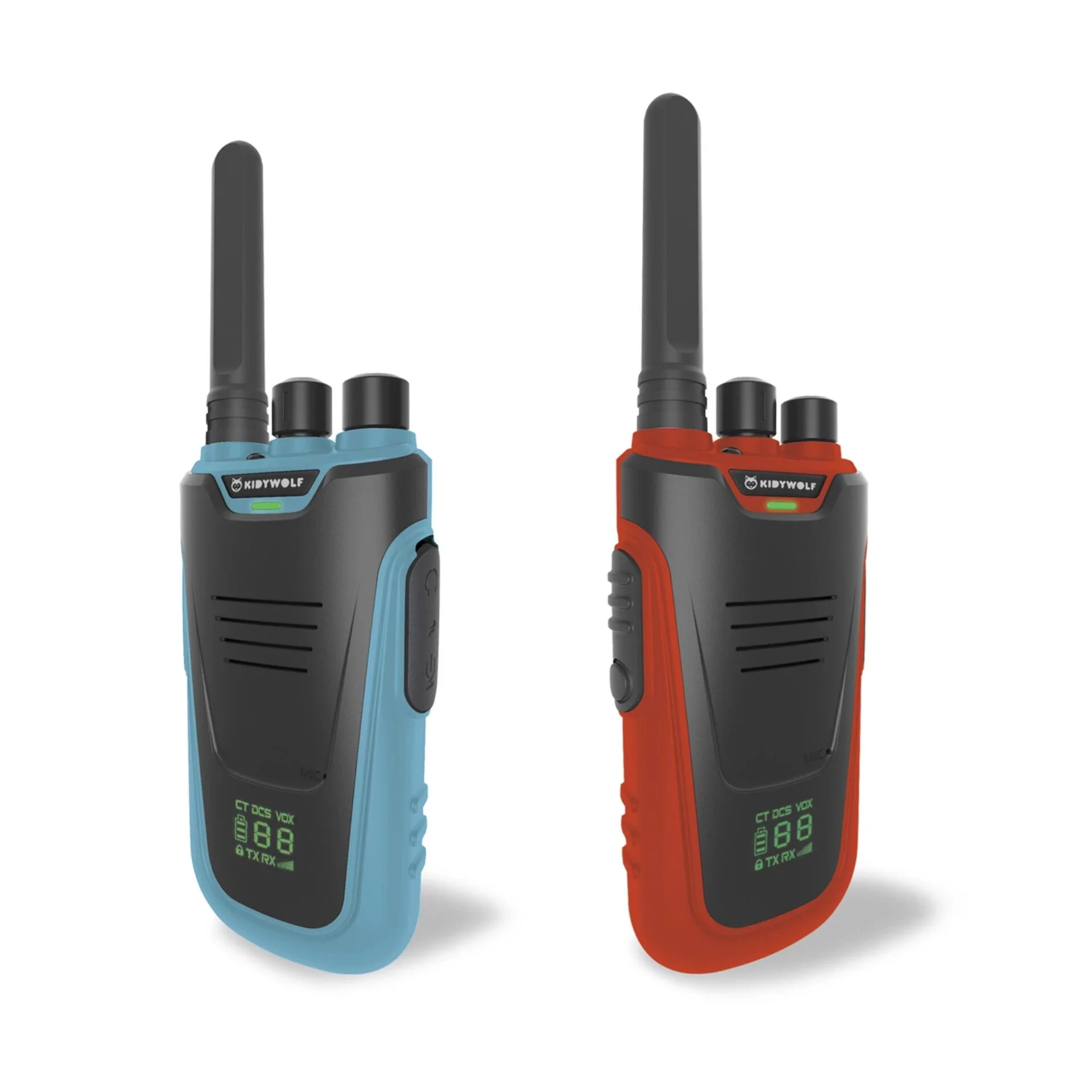 Kidywolf Walkie Talkies mit Taschenlampe blau rot Akkus Powerbanks & Kabel