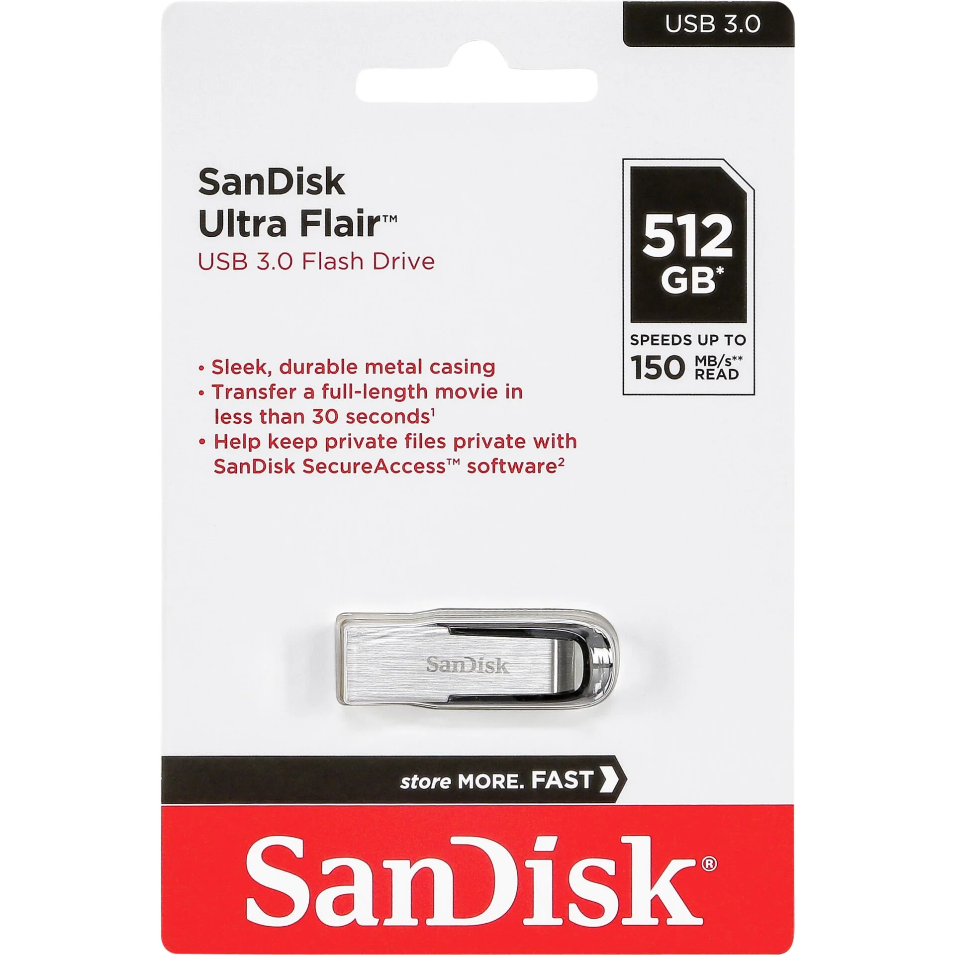 SanDisk Cruzer Ultra Flair 512GB USB 3 0 150MB s SDCZ73 512G G46 Speichermedien