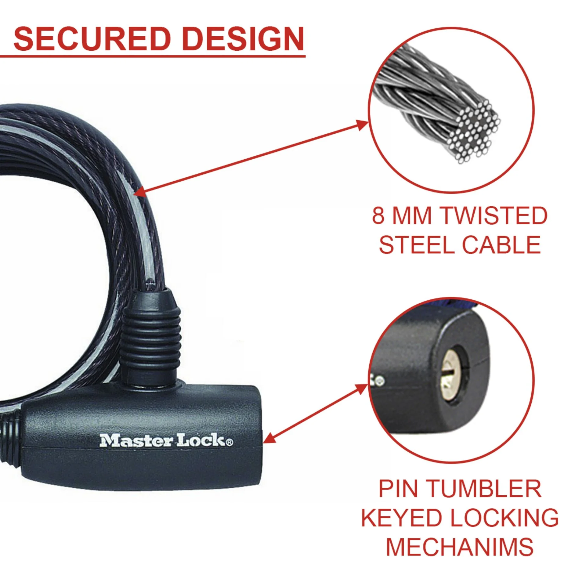 Master Lock Spiralkabelschloss 8mm 8126EURDPRO Radsport