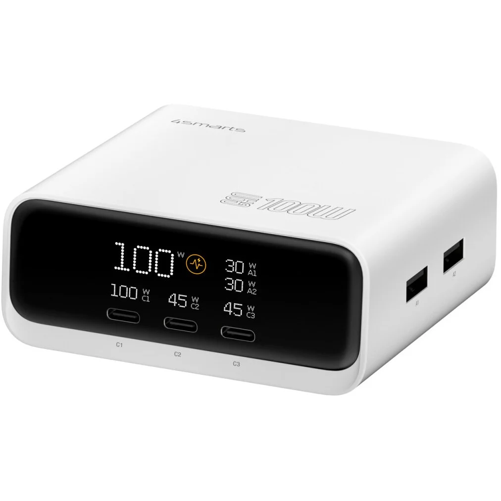 4SMARTS desk charger gan screen 100w 3c 2a  weiss Akkus Powerbanks & Kabel