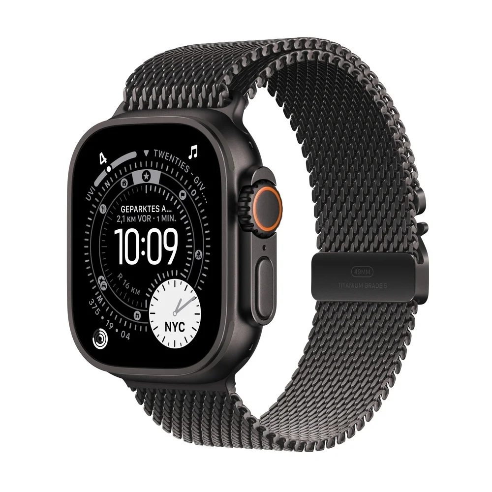 Apple Watch Ultra 3 Titanium Cellular 49mm Schwarz  Milanaise Titan schwarz  Large Smartwatches & Fitnesstracker