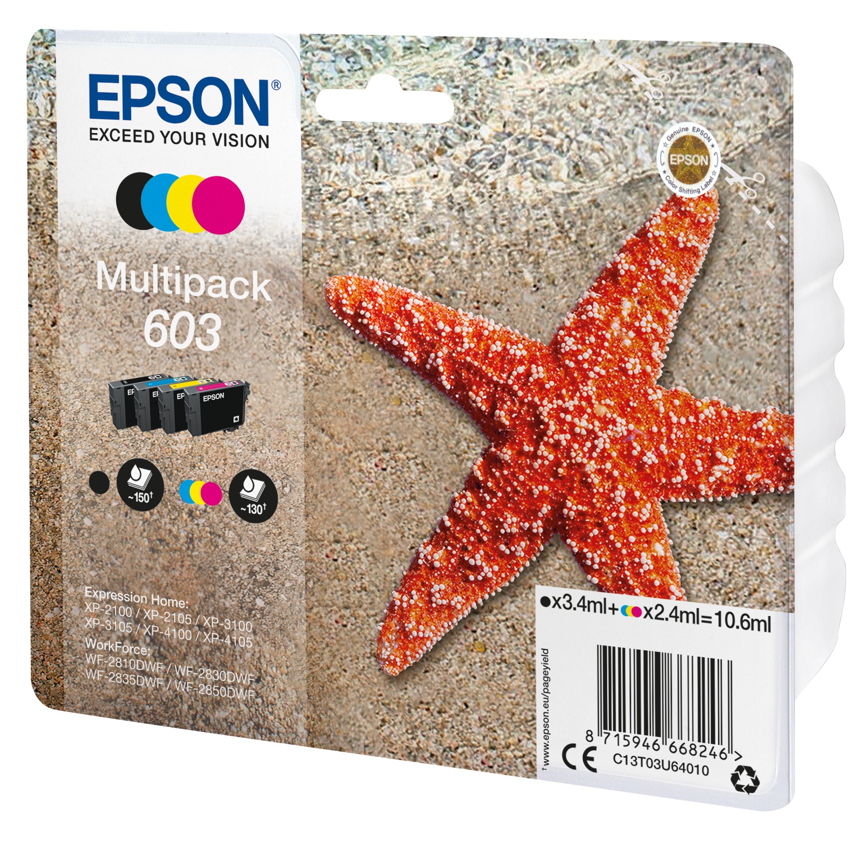 Epson Tinte 603 C13T03U64010 4er Multipack  BKMCY  bis zu 130 Seiten Drucker & Scanner