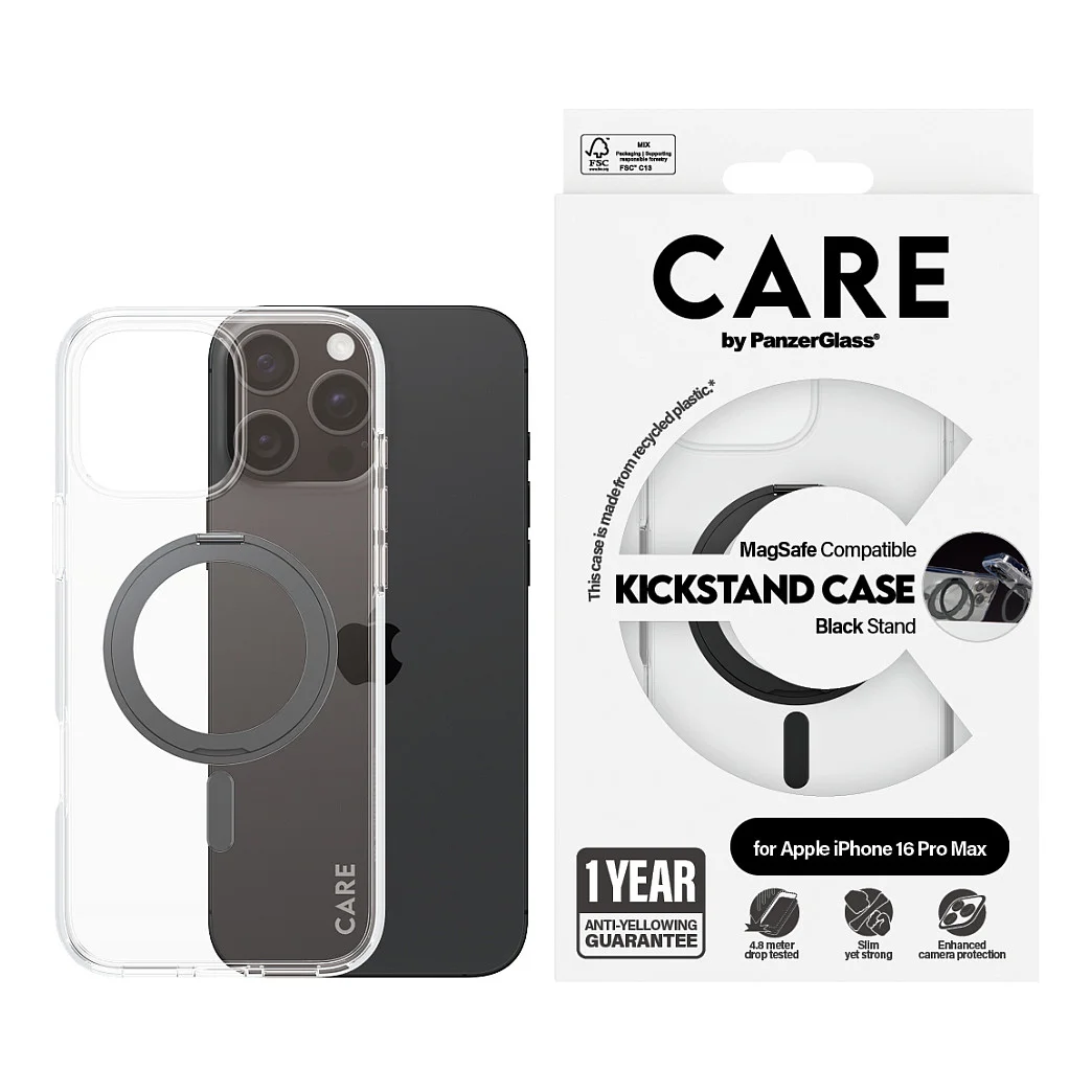 PanzerGlass CARE  by   Case Transparent m  Schwarz Kickstand   MagSafe iPhone 16 Pro Max Notebook & Tablet Zubehoer