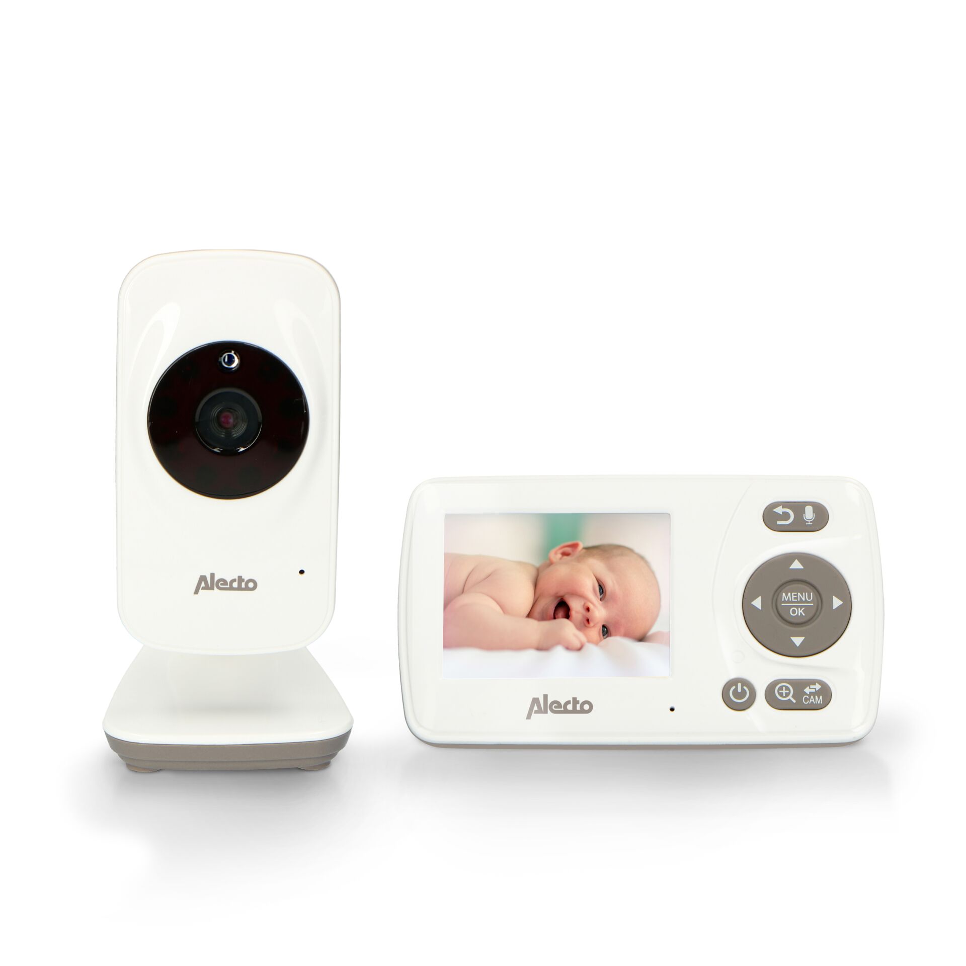 Alecto Babyphone mit Kamera und 2 4 Zoll Farbdisplay  weiss taup Geschenke zur Geburt/Taufe